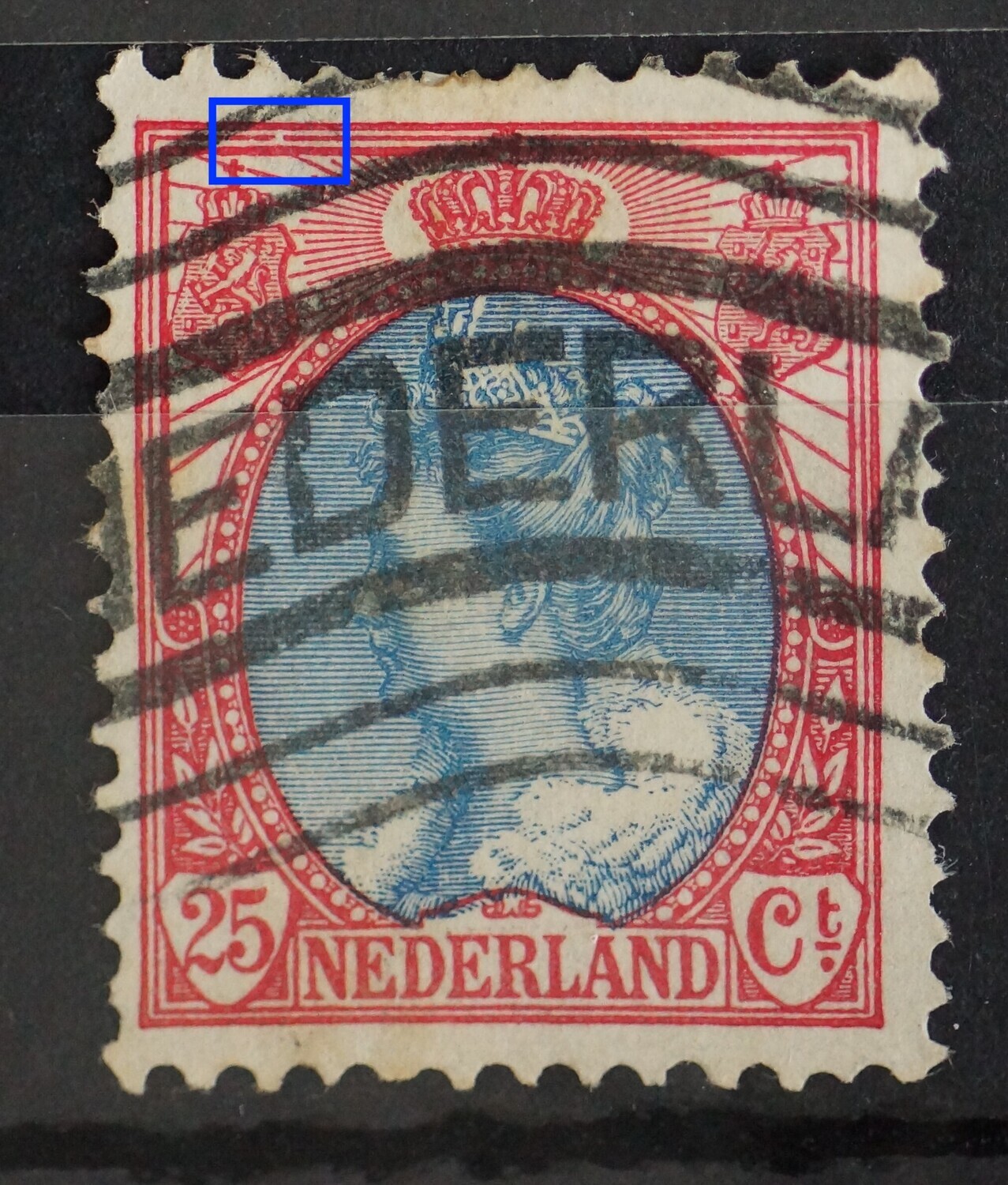 NVPH 71 -breuk in kaderlijn boven, links NVPH 71 -breuk in kaderlijn boven, links