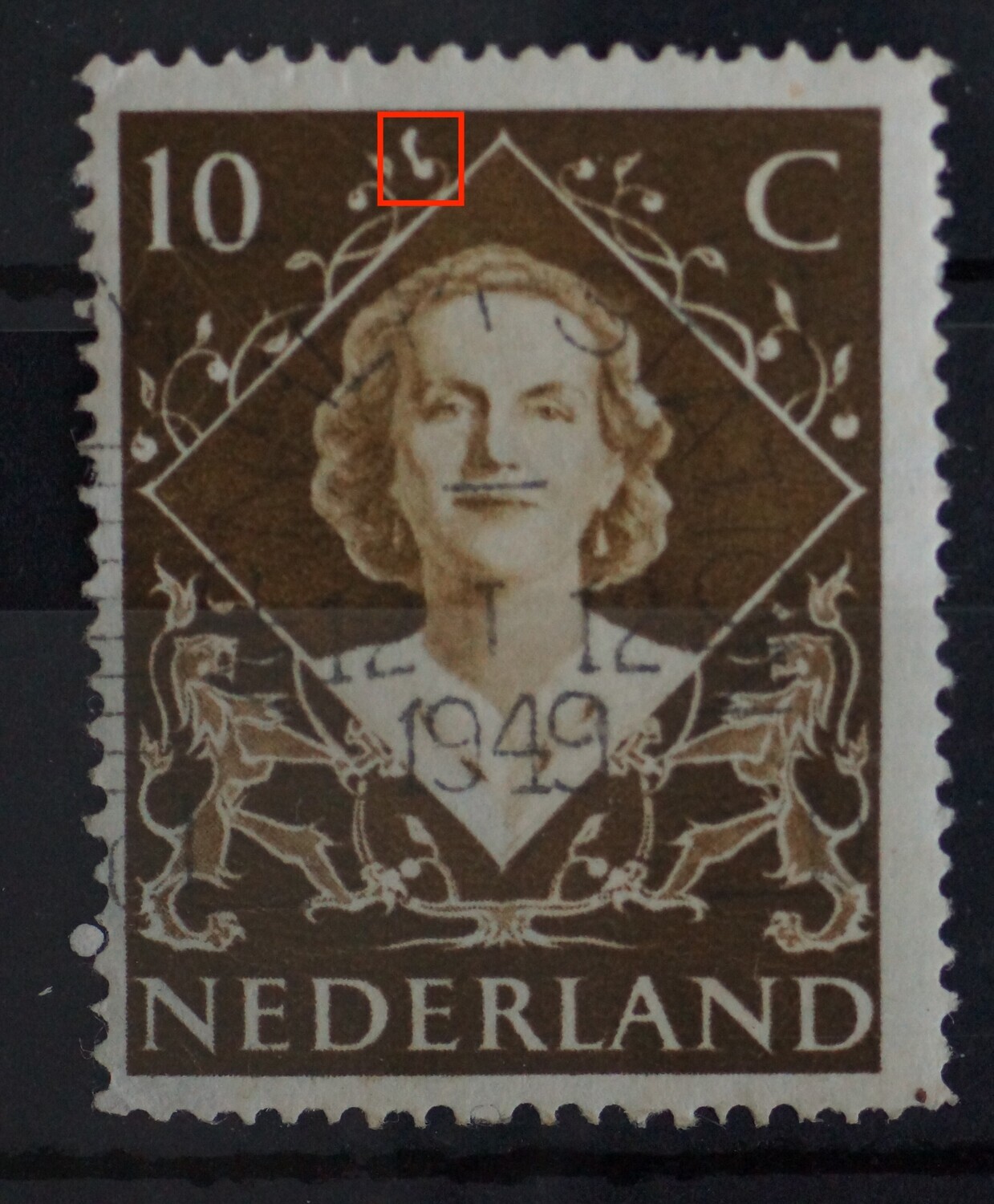 NVPH 506 - witte vlek linksboven de ruit (506 P)