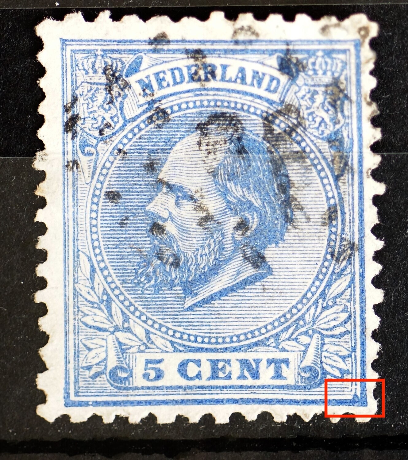 NVPH 19 - blauwe vlek in rechter onderhoek