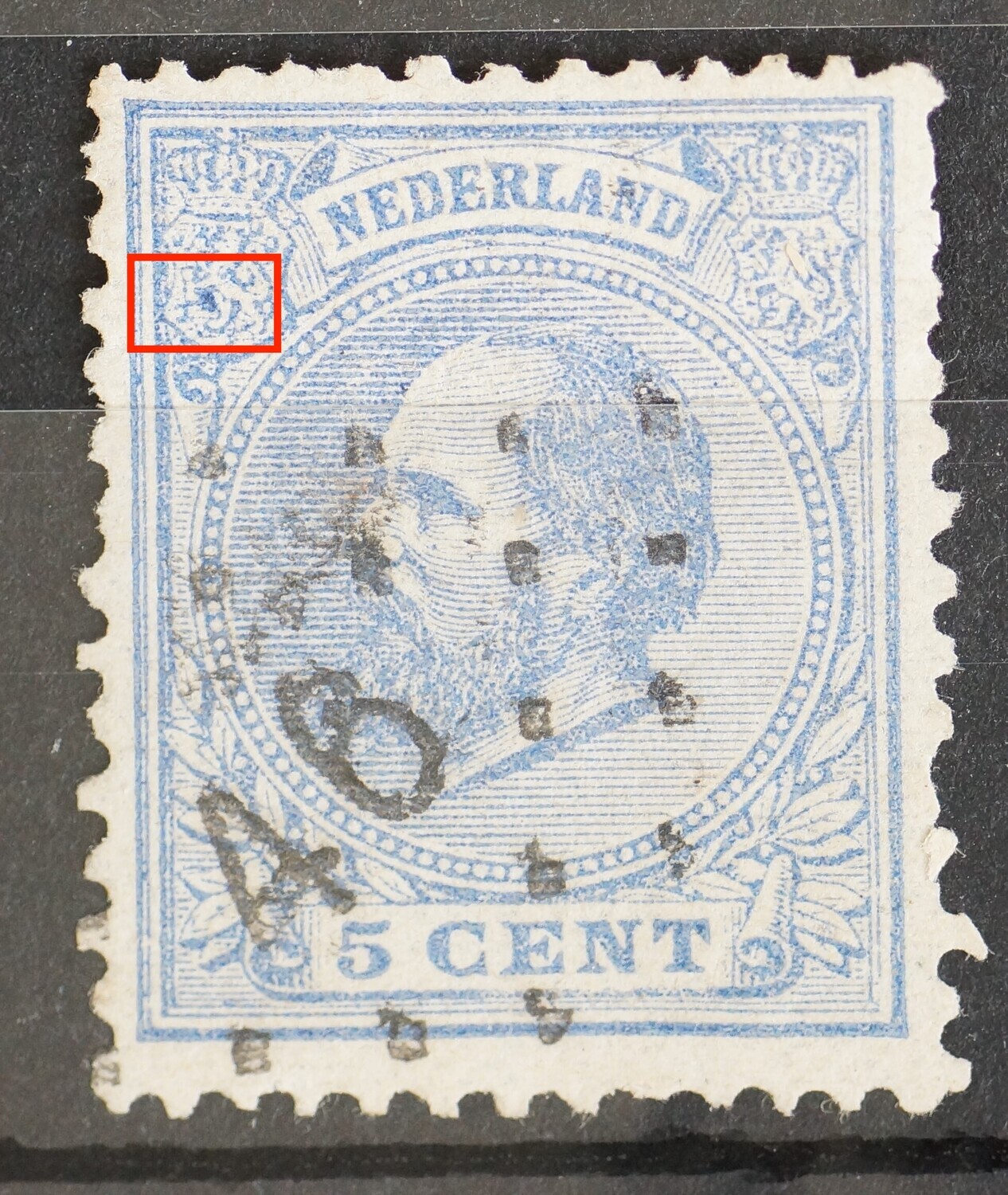 NVPH 19 - blauwe vlek in linker wapenschild
