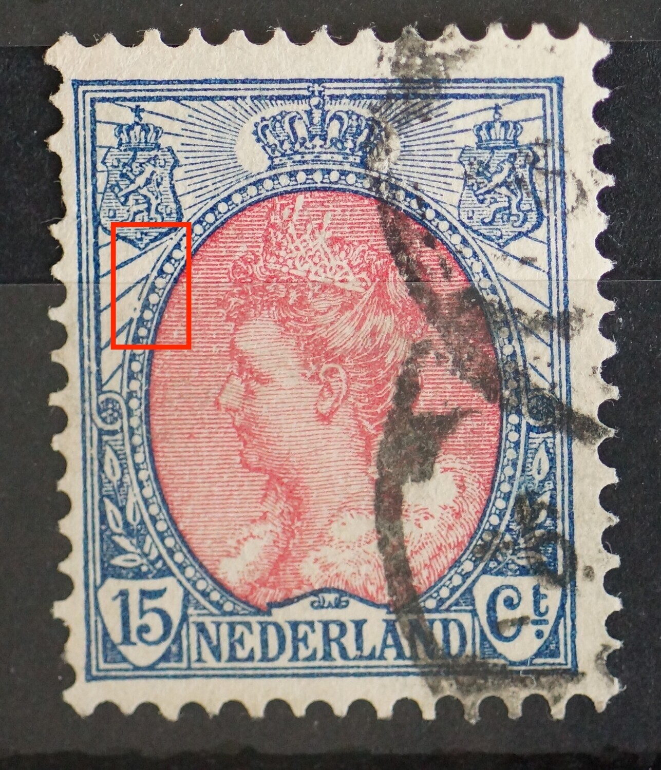 NVPH 65 - beschadigingen rand medaillon links