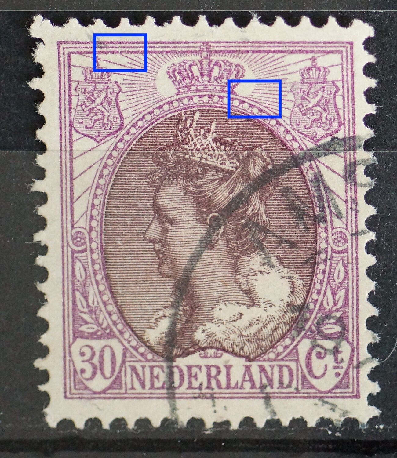 NVPH 72 - o.a. breuk in straal rechts van kroon