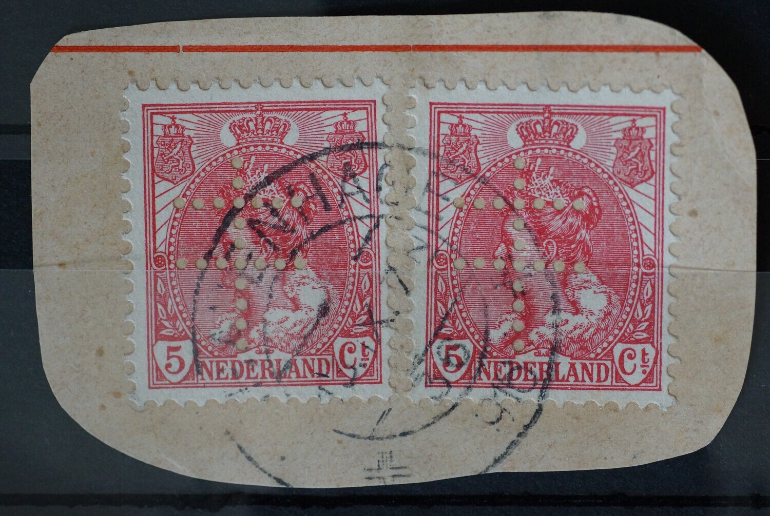 sGravenhage 36 op NVPH 60 (2 x) met perfin Tuberculosevereniging sGravenhage 36 op NVPH 60 (2 x) met perfin Tuberculosevereniging