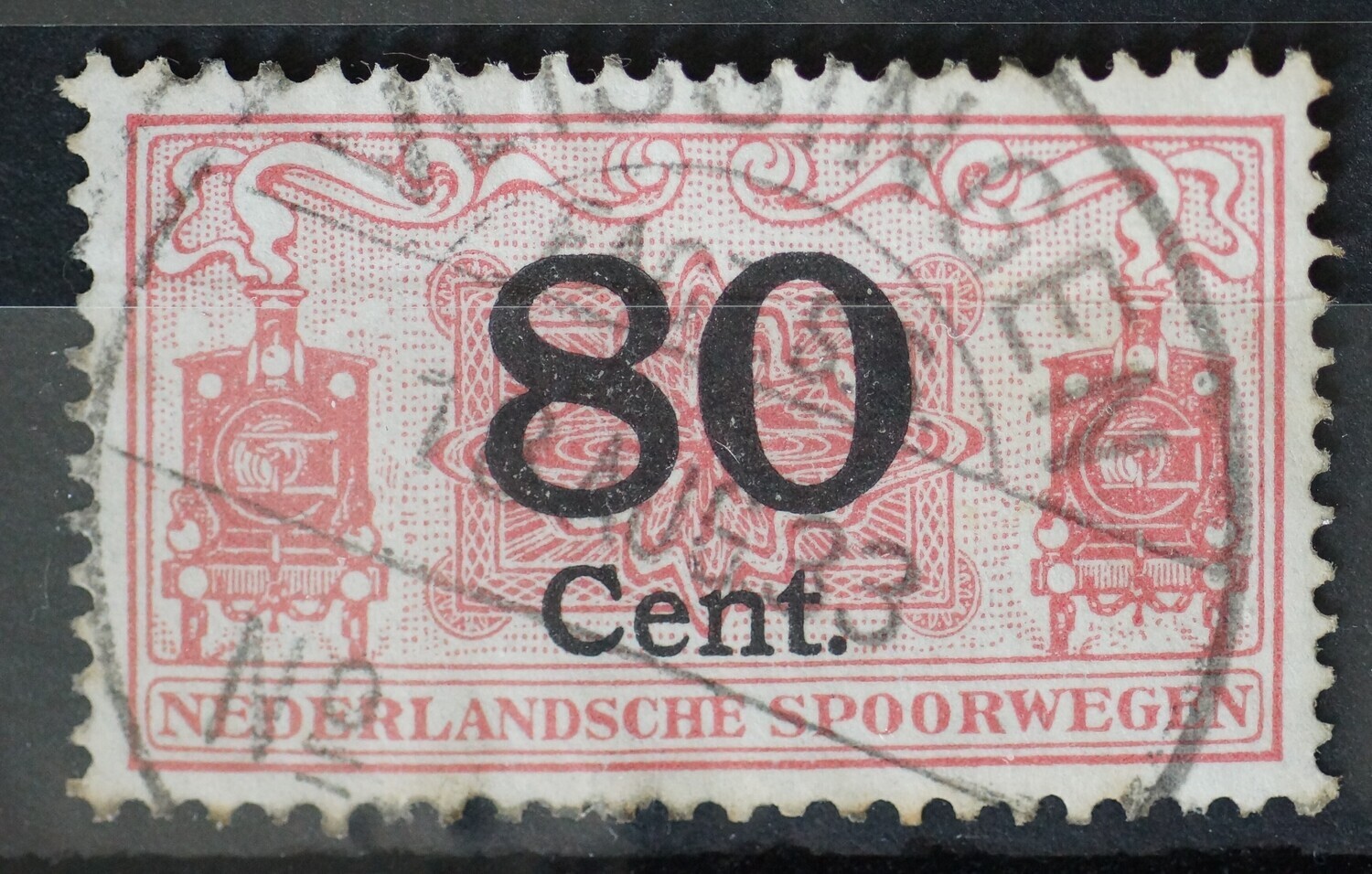 Spoorwegstempel Vlissingen Factorij op spoorwegzegel 80 Cent