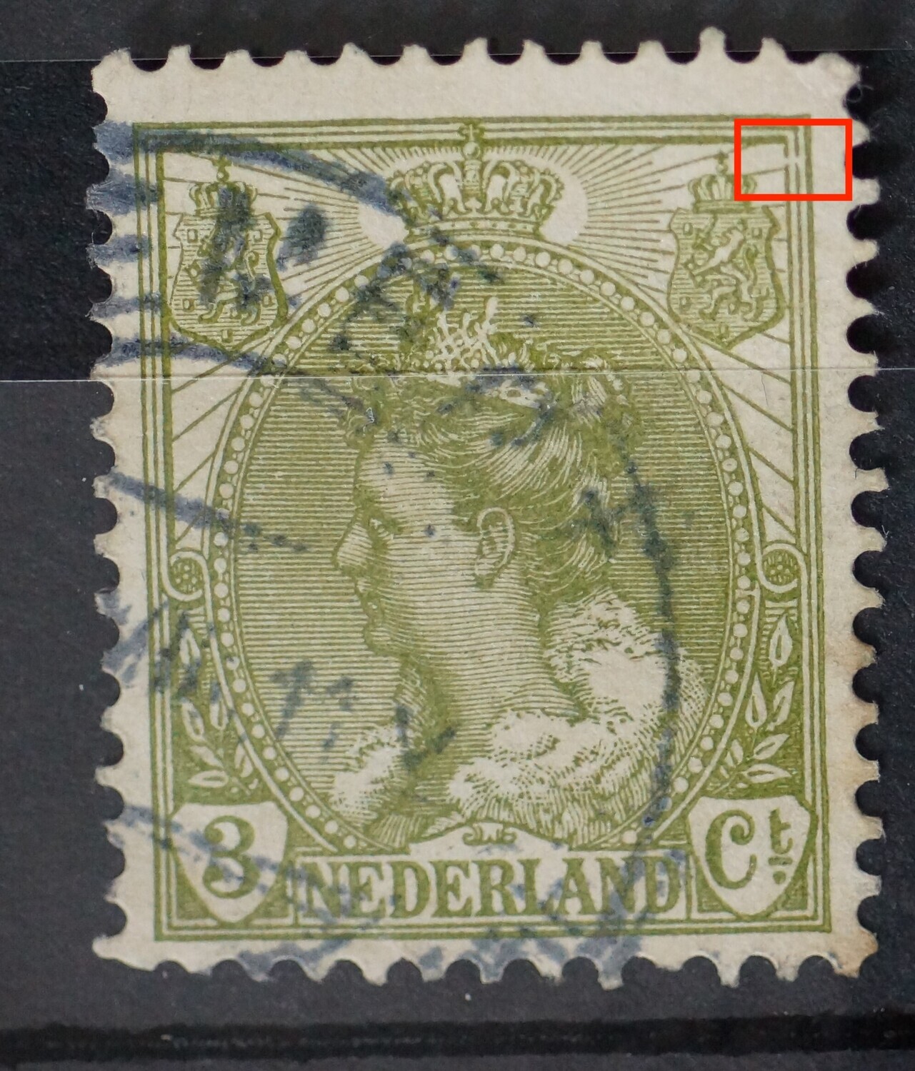 NVPH 57 - breuk in kaderlijnen rechts, boven