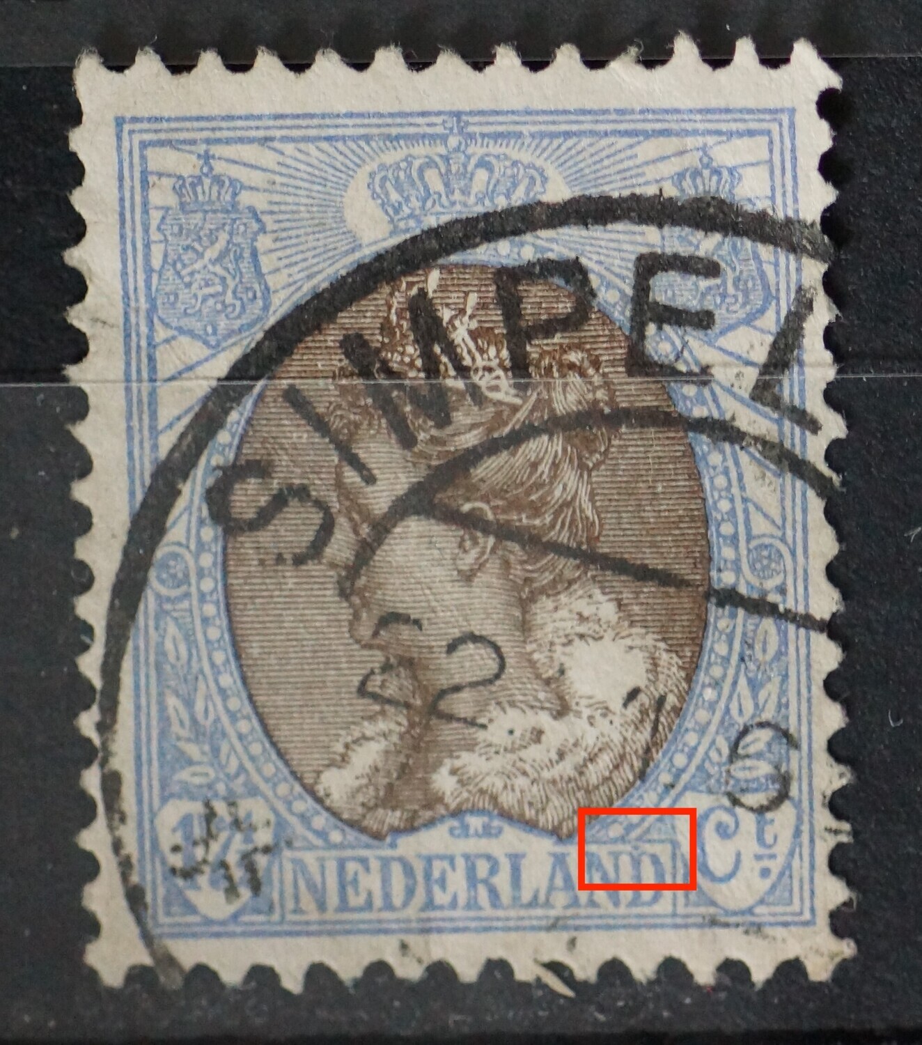 NVPH 67 - blauwe punt boven de 2e D van NEDERLAND