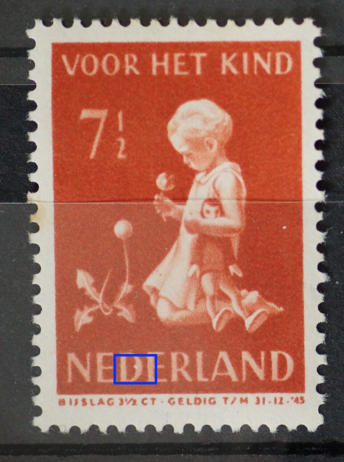 NVPH 378 - witte stip in de 1e D van NEDERLAND   (378 P2)