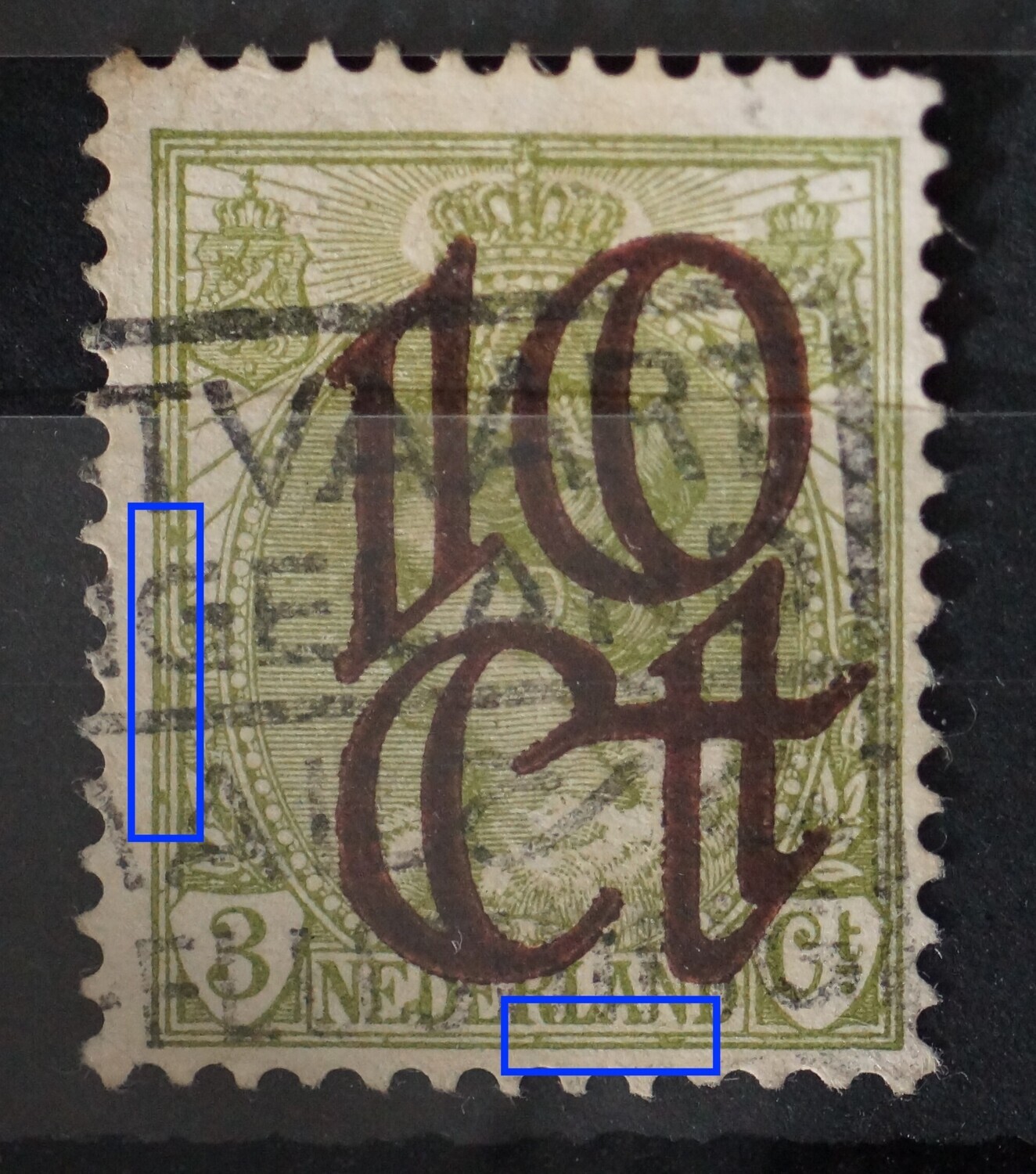 NVPH 116 - groene vlekken tussen kaderlijnen