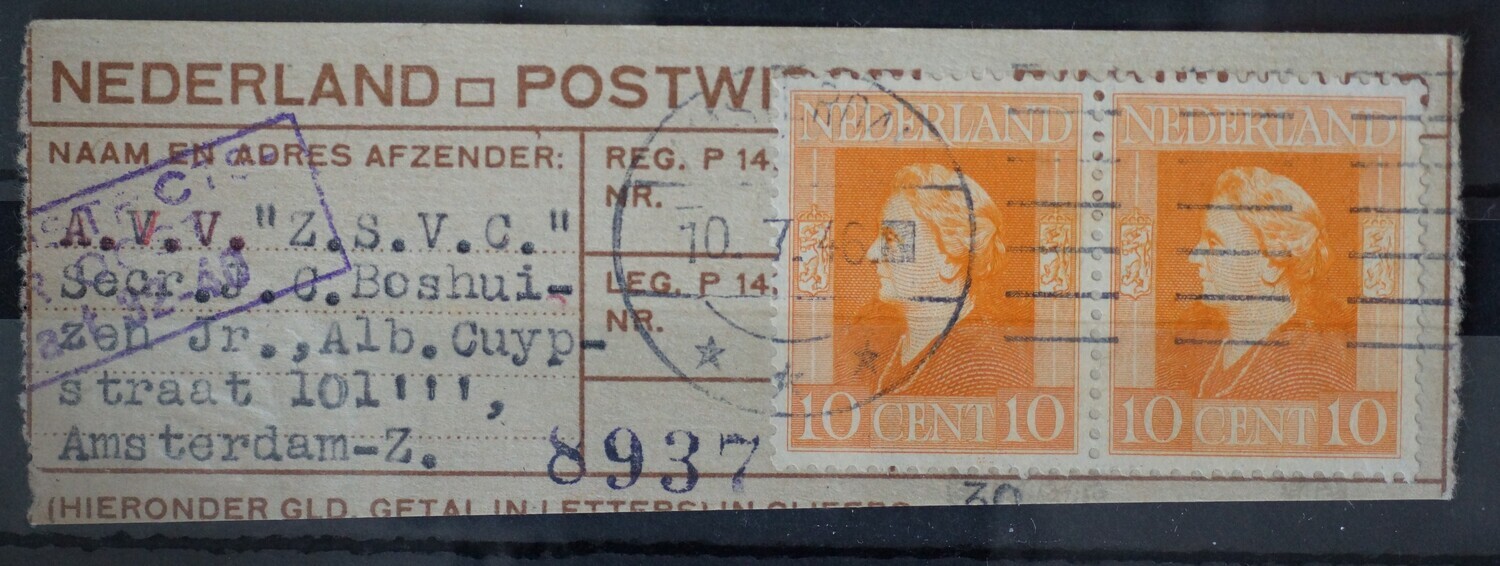 Postwisselstempel Amsterdam op NVPH 433 (paar)