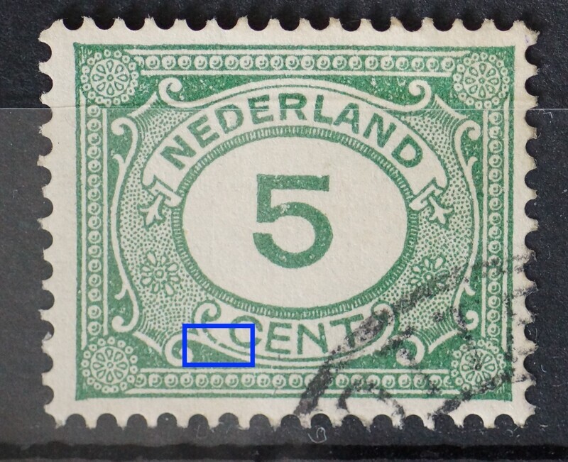 NVPH 107 - breuk in de lijn net voor de C van CENT NVPH 107 - breuk in de lijn net voor de C van CENT