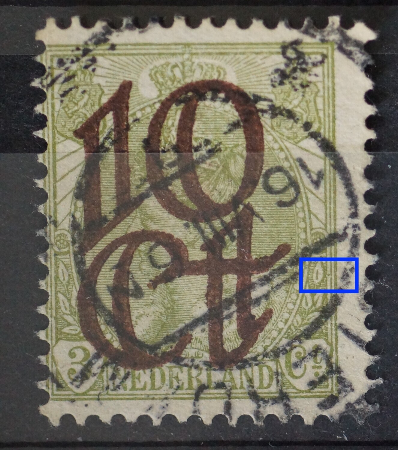 NVPH 116 - groene punt tussen kaderlijnen rechts