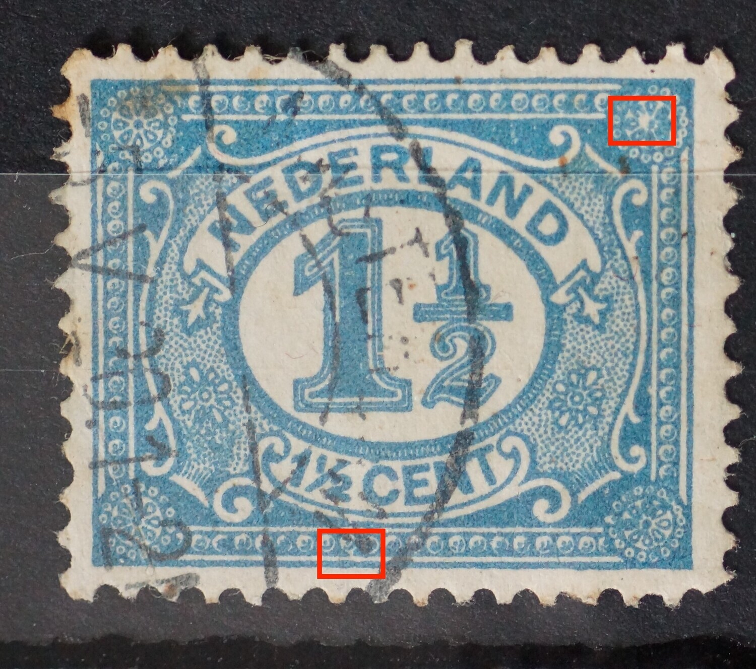 NVPH 53 - o.a. witte vlek in ornament rechtsboven