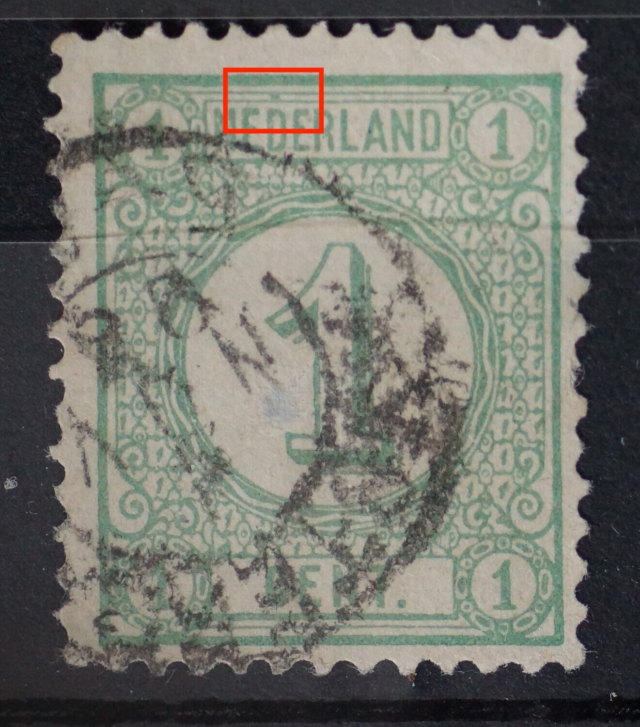NVPH 31 - groene vlek boven de 1e D van NEDERLAND