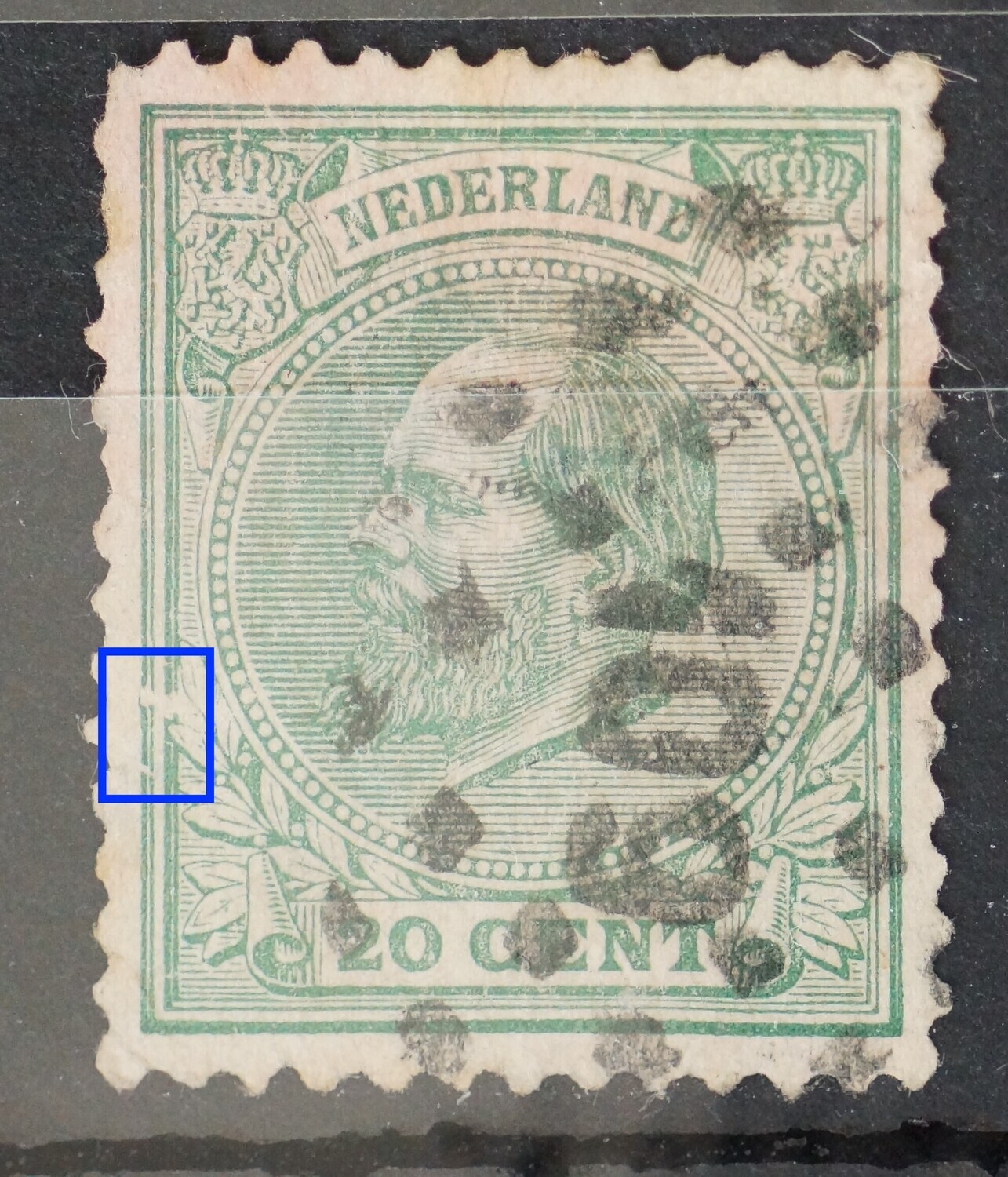 NVPH 23 (fraai +) - breuk in kaderlijn /witte vlek links NVPH 23 (fraai +) - breuk in kaderlijn /witte vlek links