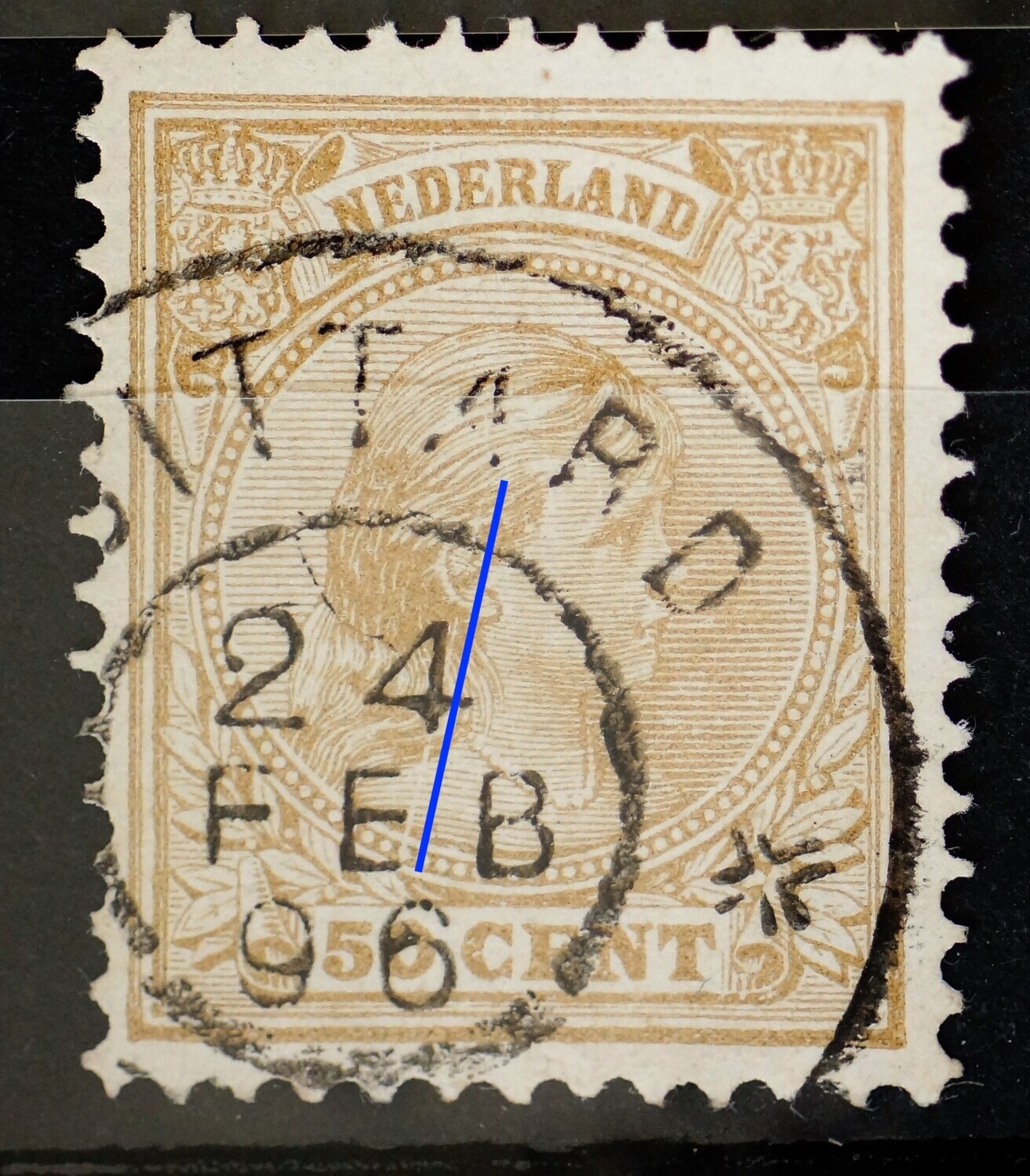 NVPH 43 - diagonale witte kras over het gezicht