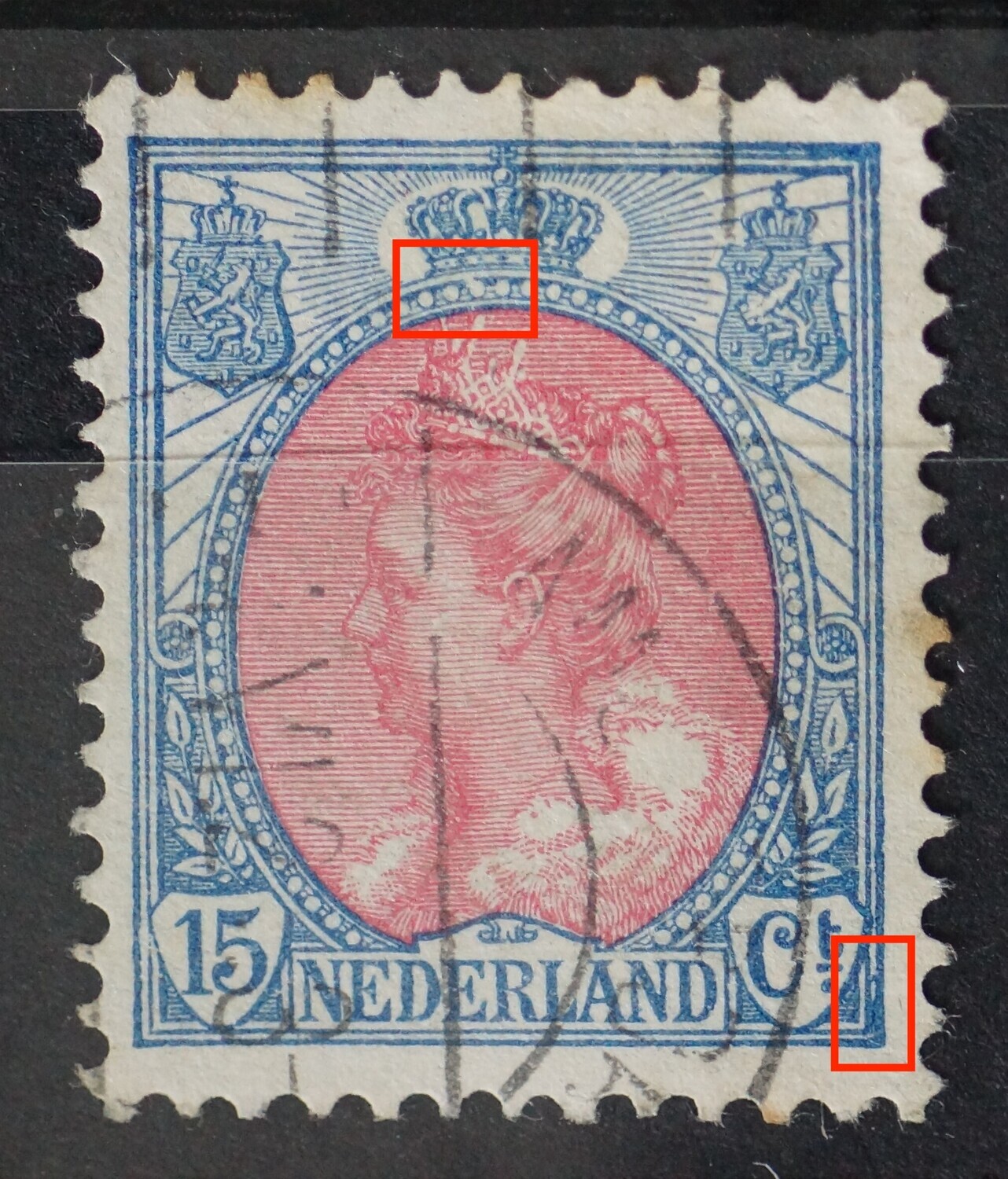 NVPH 65 - o.a. breuk in rand medaillon boven NVPH 65 - o.a. breuk in rand medaillon boven