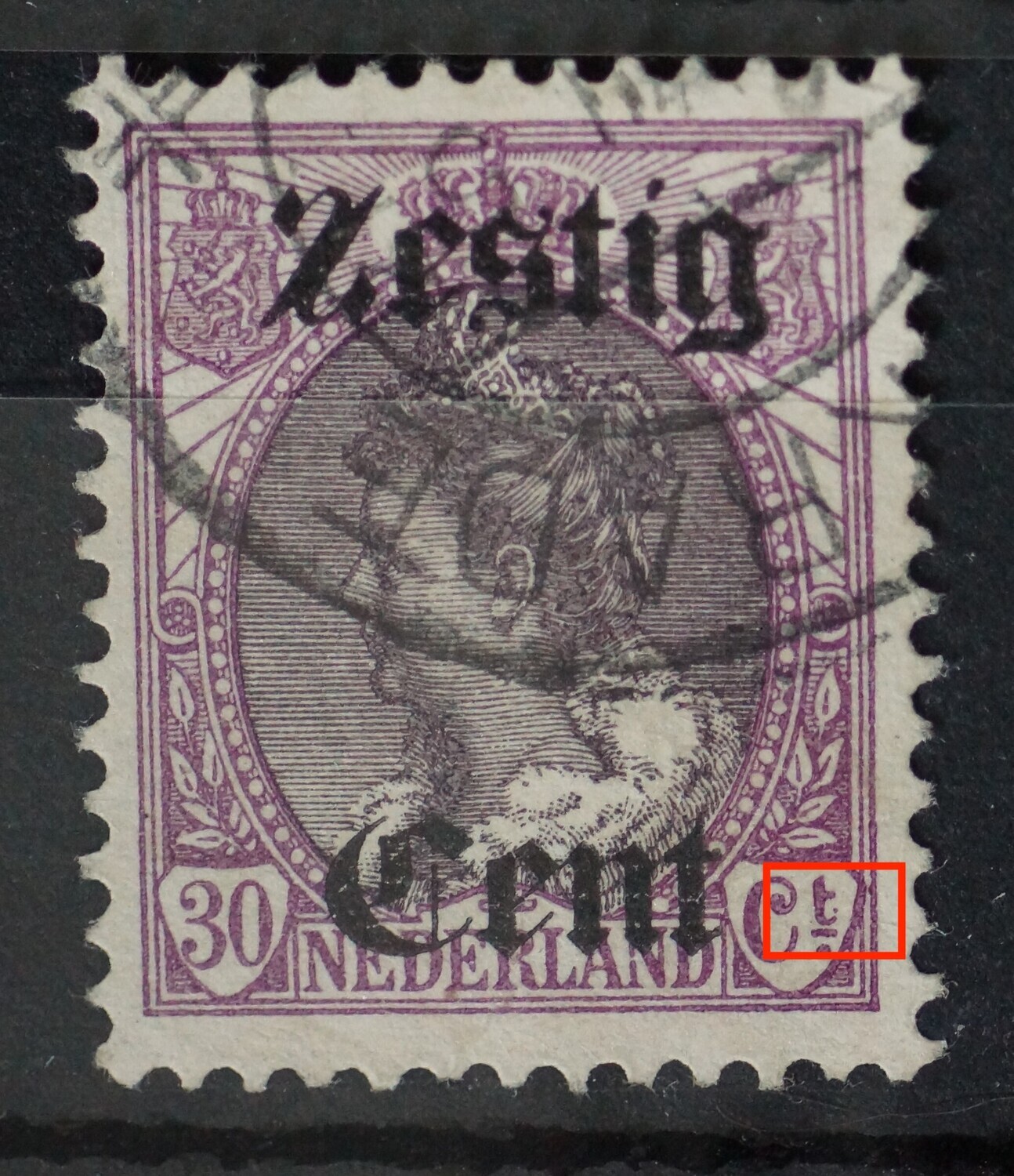 NVPH 103 - violette punt achter de t van Ct.