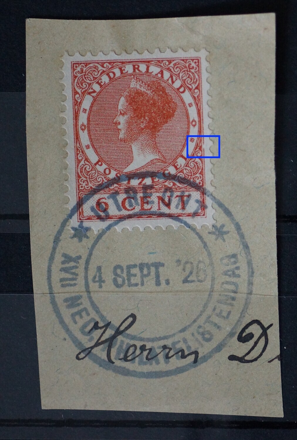 NVPH 178 - breuk in kaderlijn rechts - met gelegenheidsstempel 17e Ned. Philatelistendag Utrecht (1926)