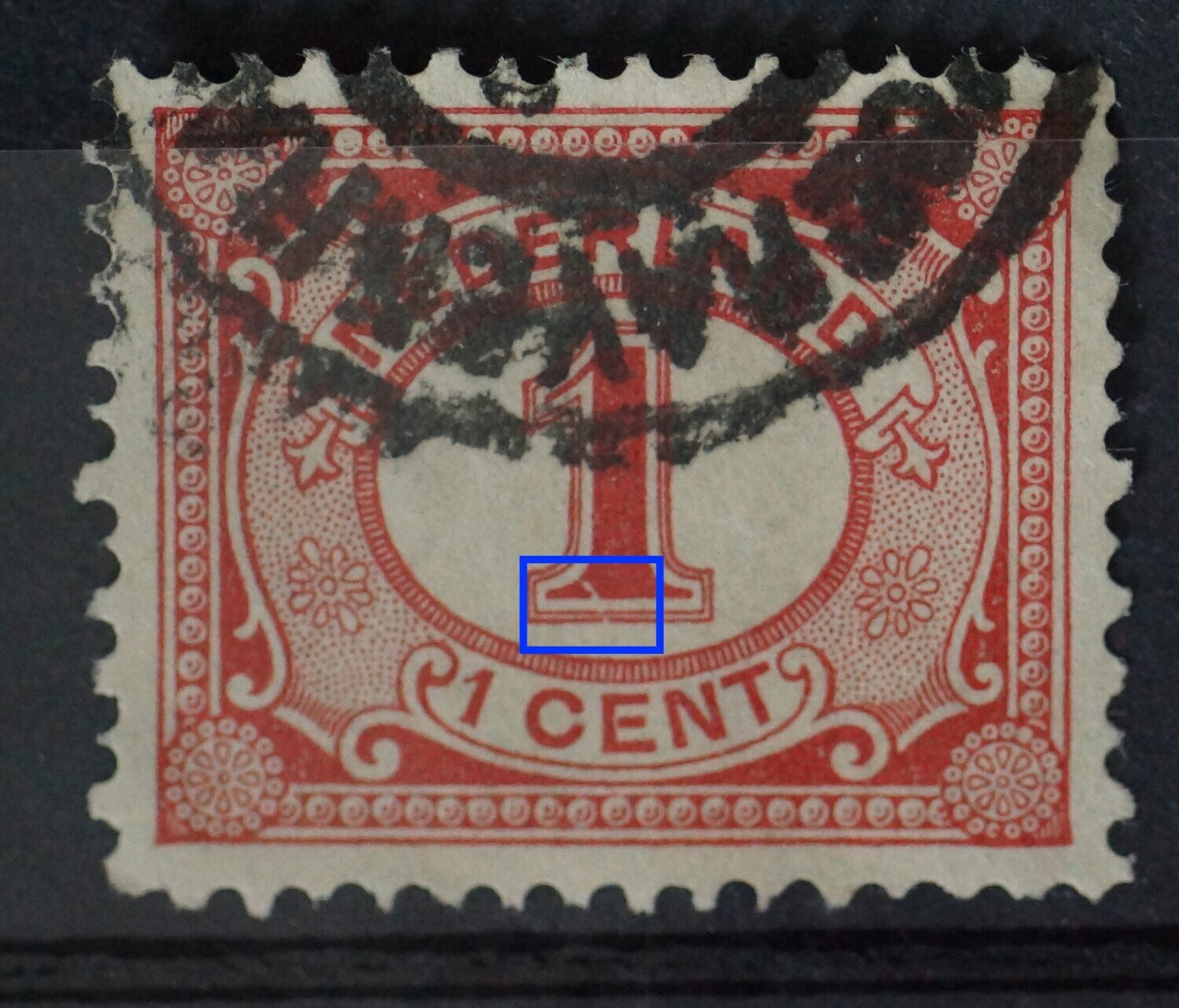 NVPH 51 - witte kras in de voet van de 1 NVPH 51 - witte kras in de voet van de 1