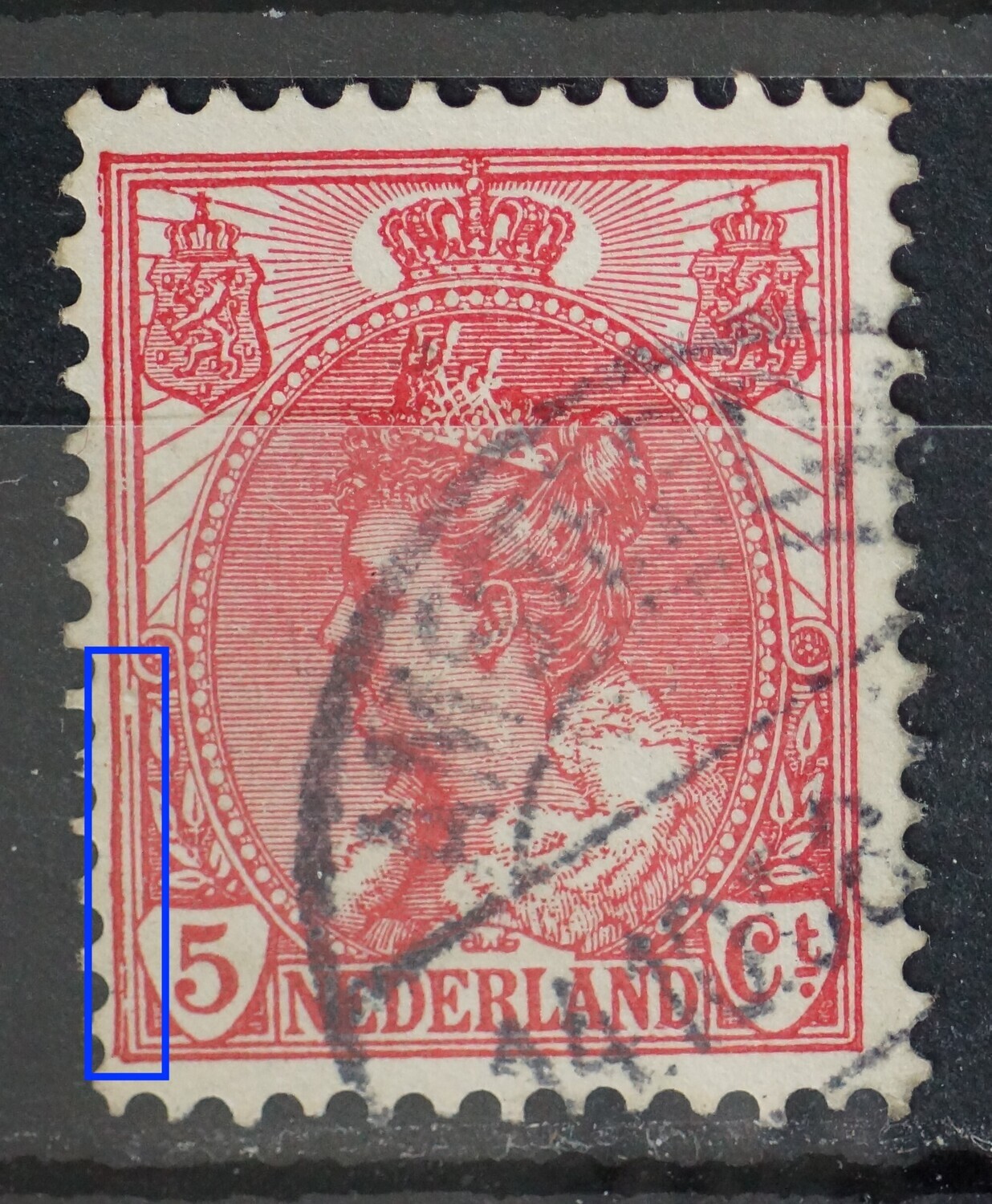 NVPH 60 - o.a. breuk in kaderlijn links en gespleten deel daaronder NVPH 60 - o.a. breuk in kaderlijn links en gespleten deel daaronder