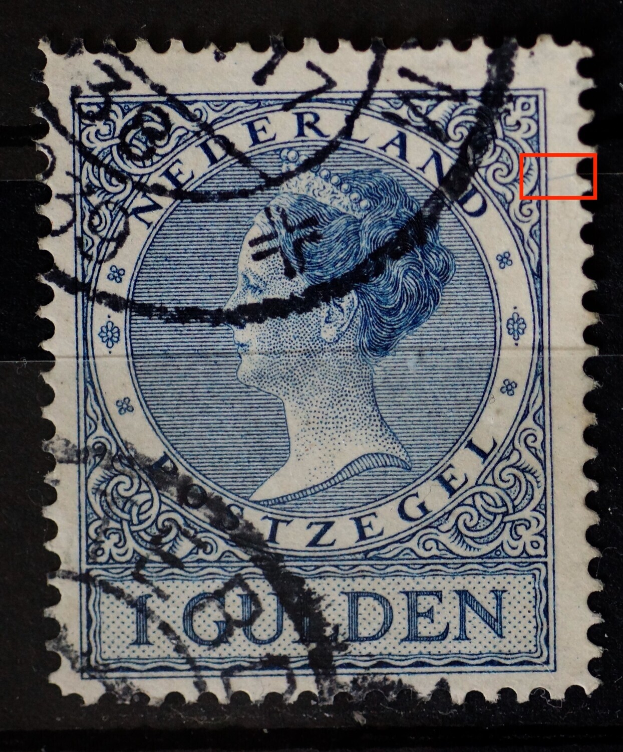 NVPH 163 - blauwe kras rechts buiten het zegelbeeld
