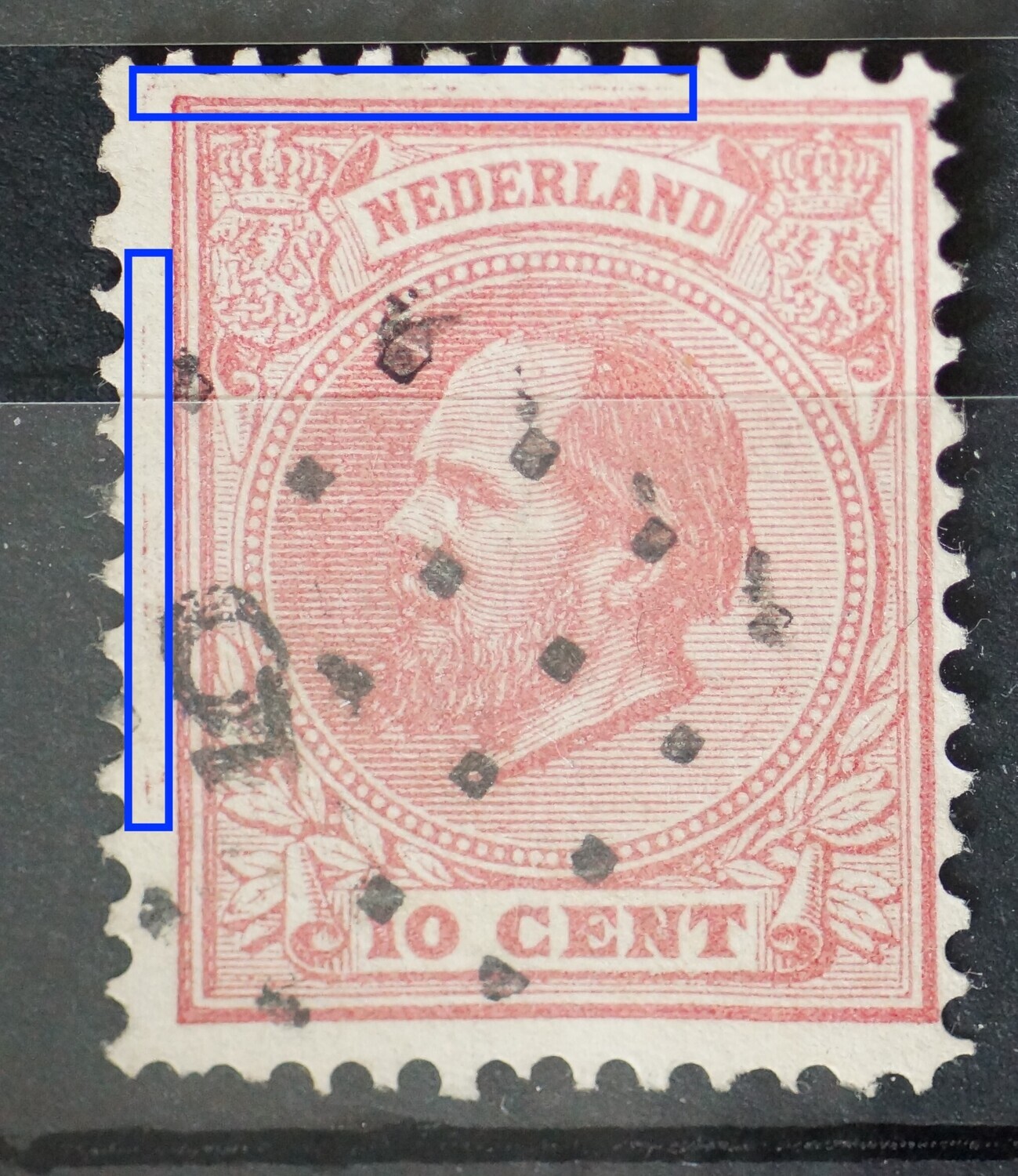 NVPH 21 - extra lijnen links en boven het zegelbeeld NVPH 21 - extra lijnen links en boven het zegelbeeld