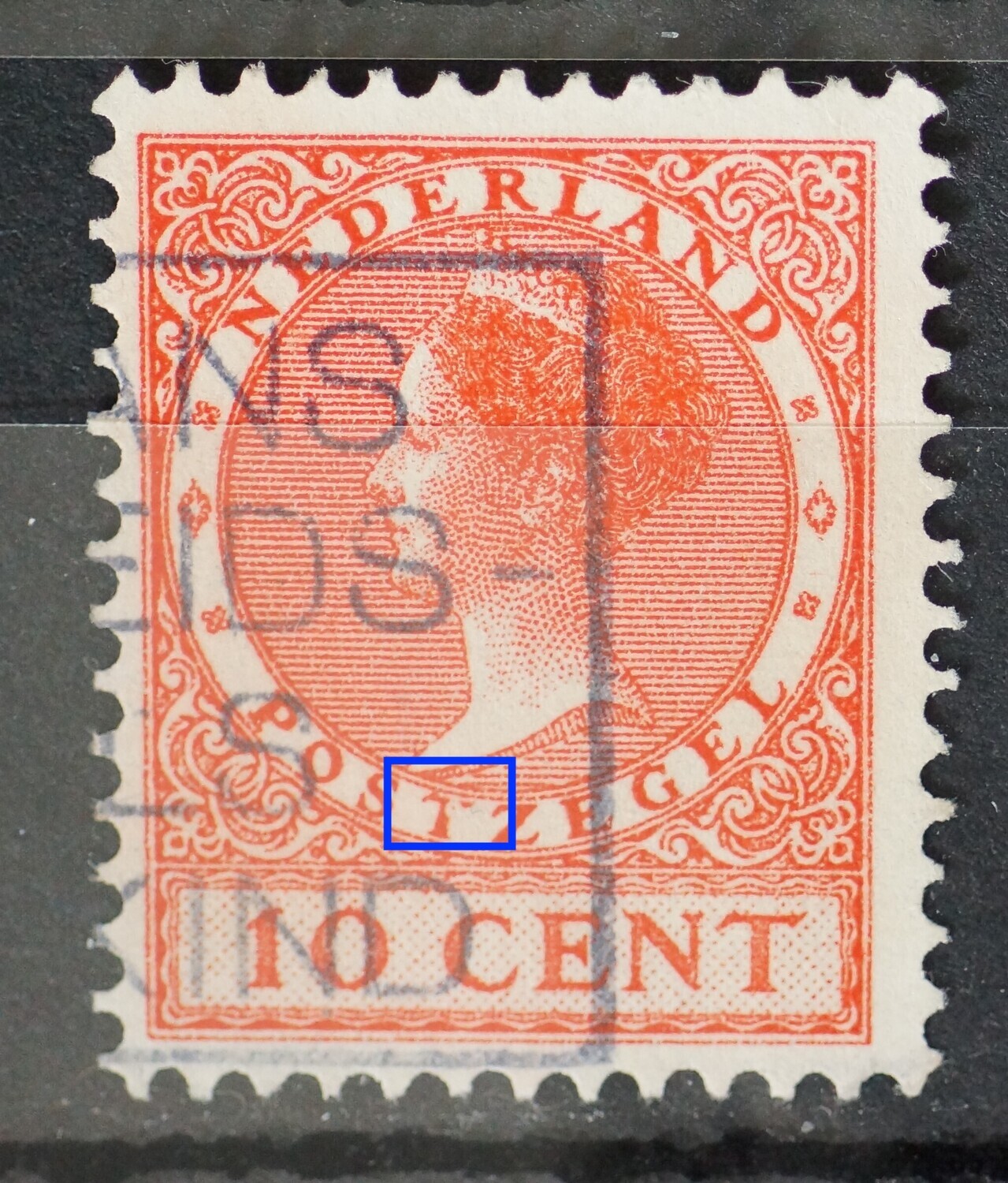 NVPH 153 - ronde witte vlek in de T van POSTZEGEL