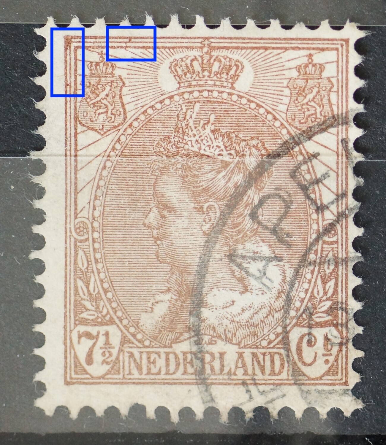 NVPH 61 - bruine vlekken tussen kaderlijnen NVPH 61 - bruine vlekken tussen kaderlijnen