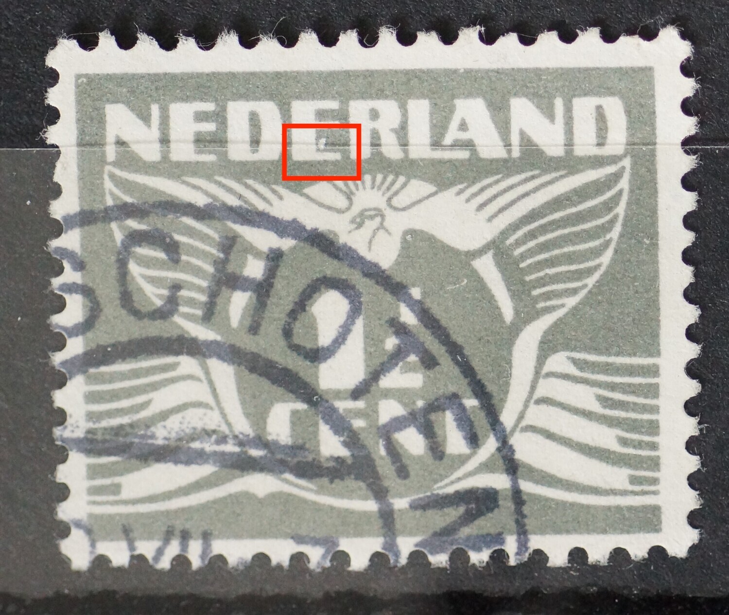 NVPH 169 - witte vlek bij de 2e E van NEDERLAND