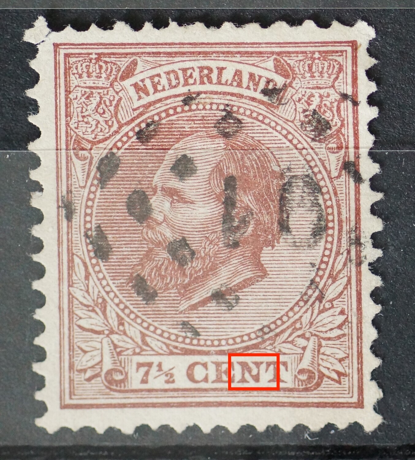 NVPH 20 - ronde witte vlek in de N van CENT