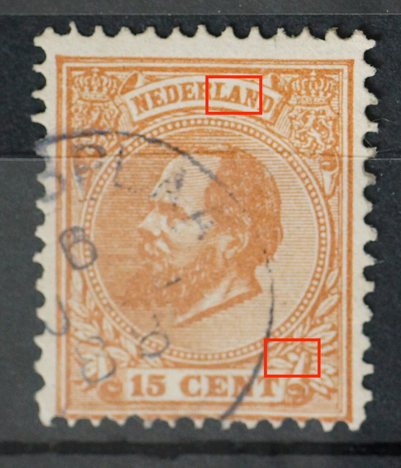 NVPH 23 - dichtgelopen A en witte vlek in blad rechtsonder NVPH 23 - dichtgelopen A en witte vlek in blad rechtsonder