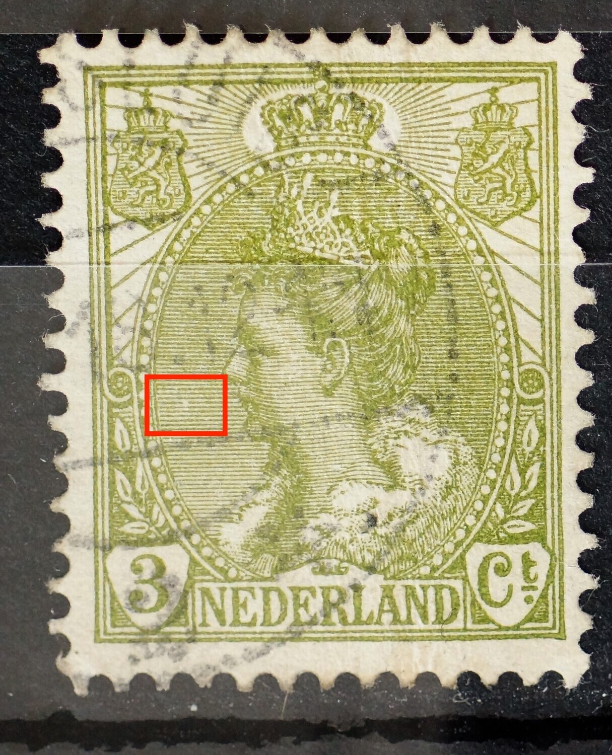NVPH 57 - breuk in arcering voor het gezicht