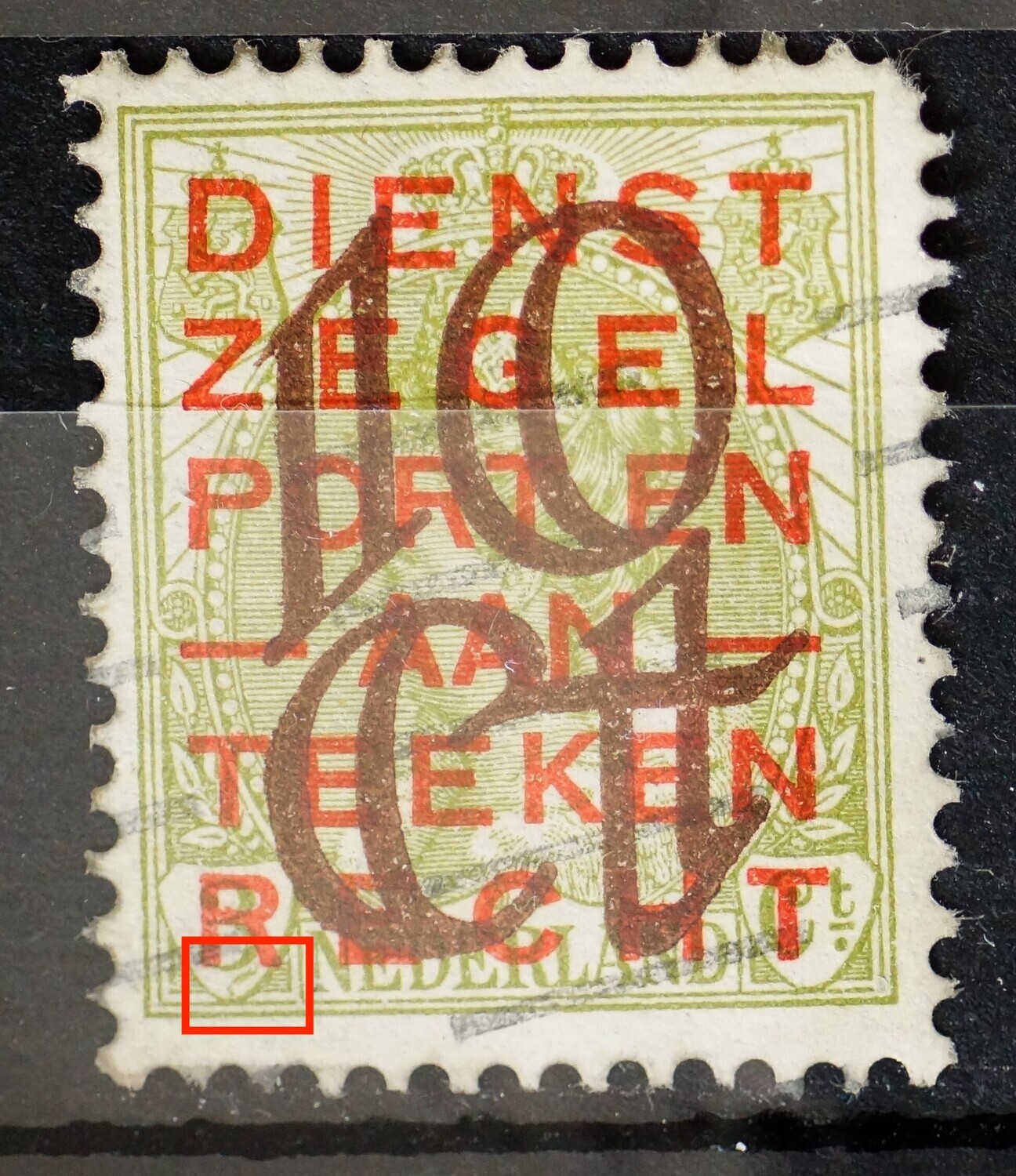 NVPH 132 - groene vlek / veeg onder de 3