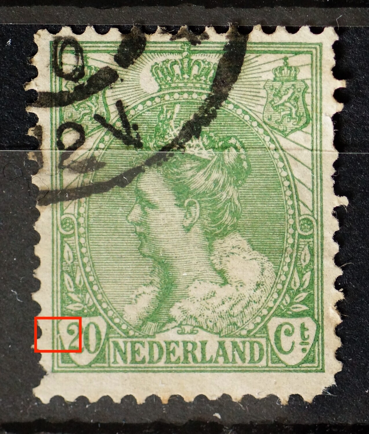NVPH 68 - beschadiging bij schild rondom 20