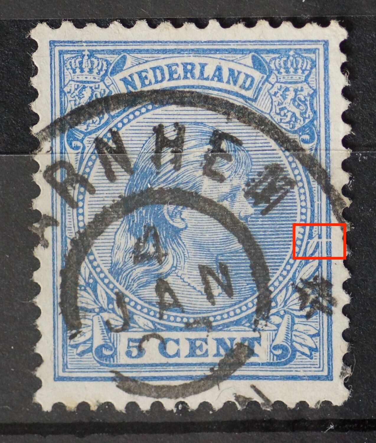 NVPH 35 - breuk / witte streep in kaderlijn rechts