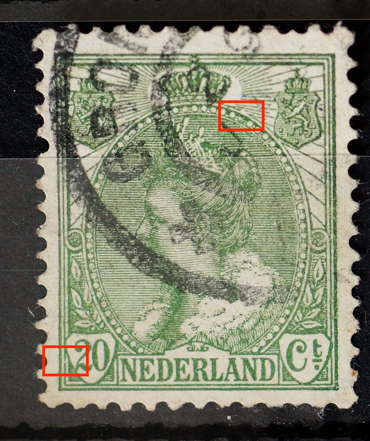 NVPH 68 - o.a. breuk in kaderlijn links, onder NVPH 68 - o.a. breuk in kaderlijn links, onder