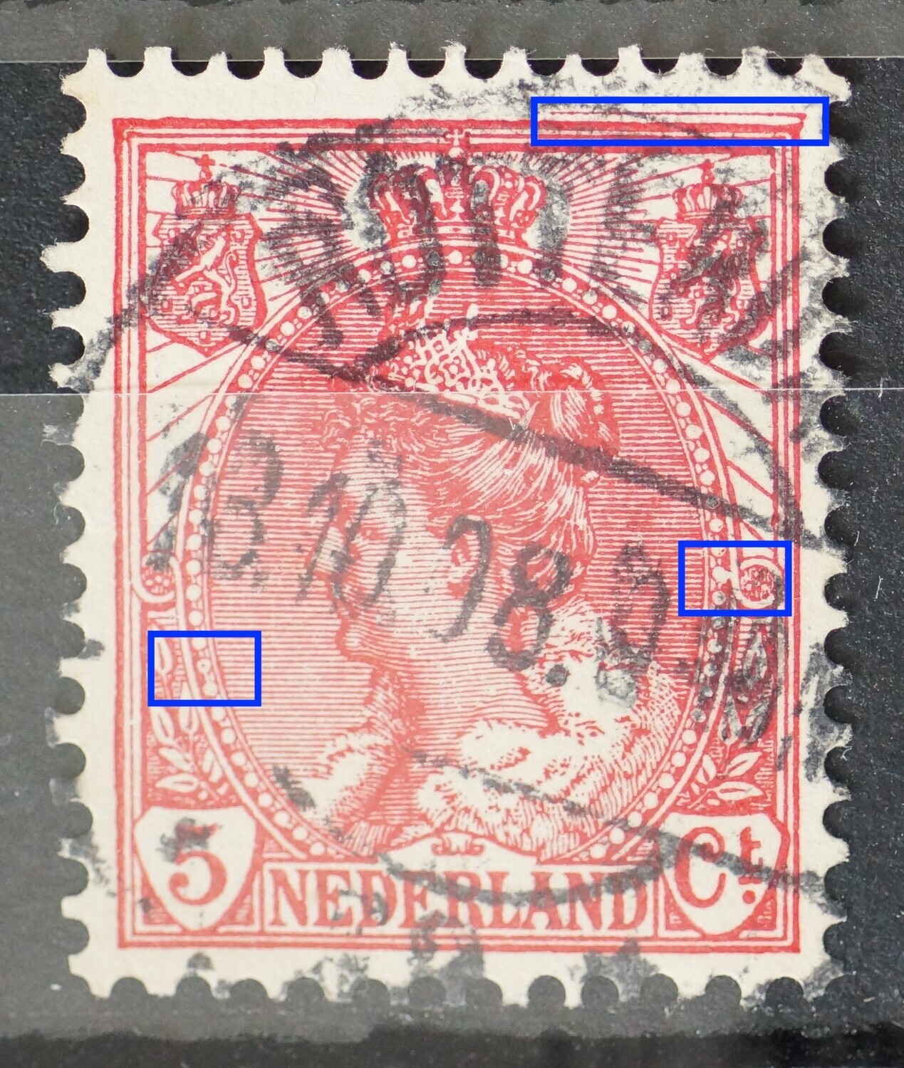 NVPH 60 - o.a. rode stip in parel links en extra rode lijn boven het zegelbeeld