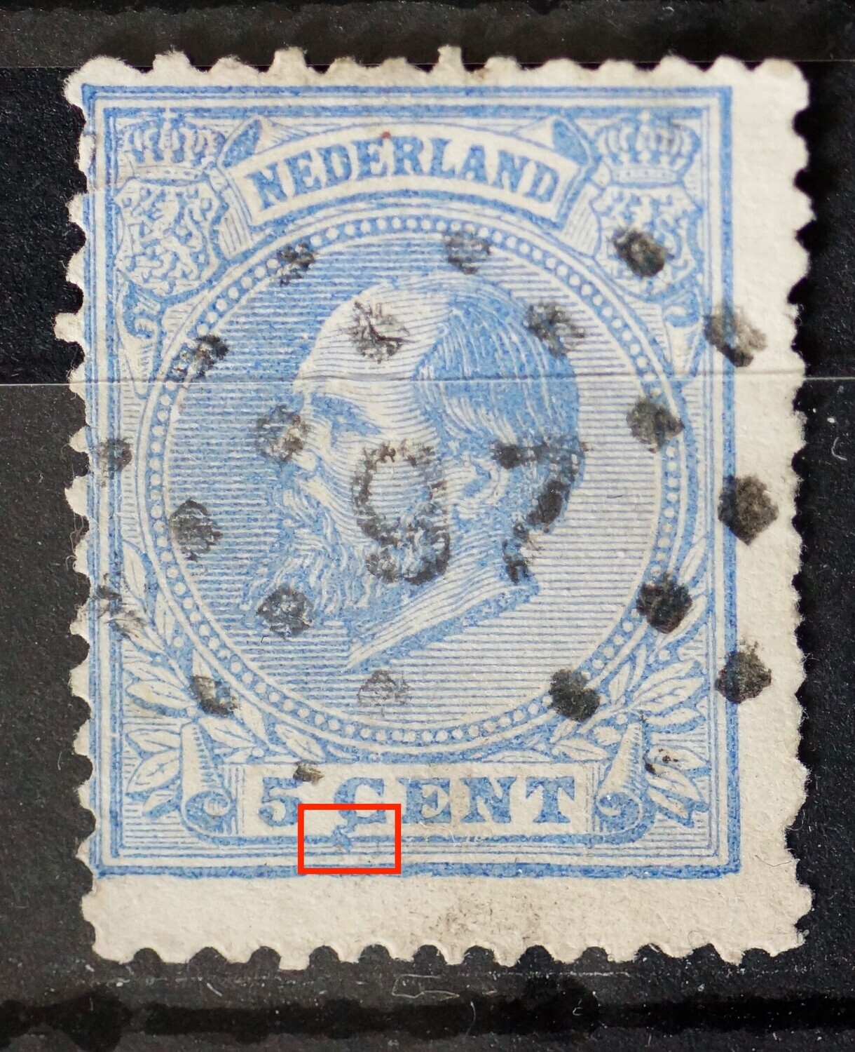 NVPH 19 - grote blauwe vlek onder de C van CENT