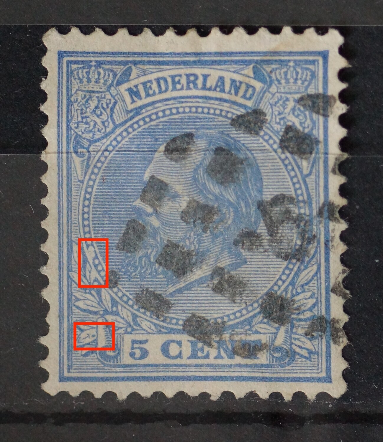 NVPH 19 - o.a. witte vlekken in rand medaillon links