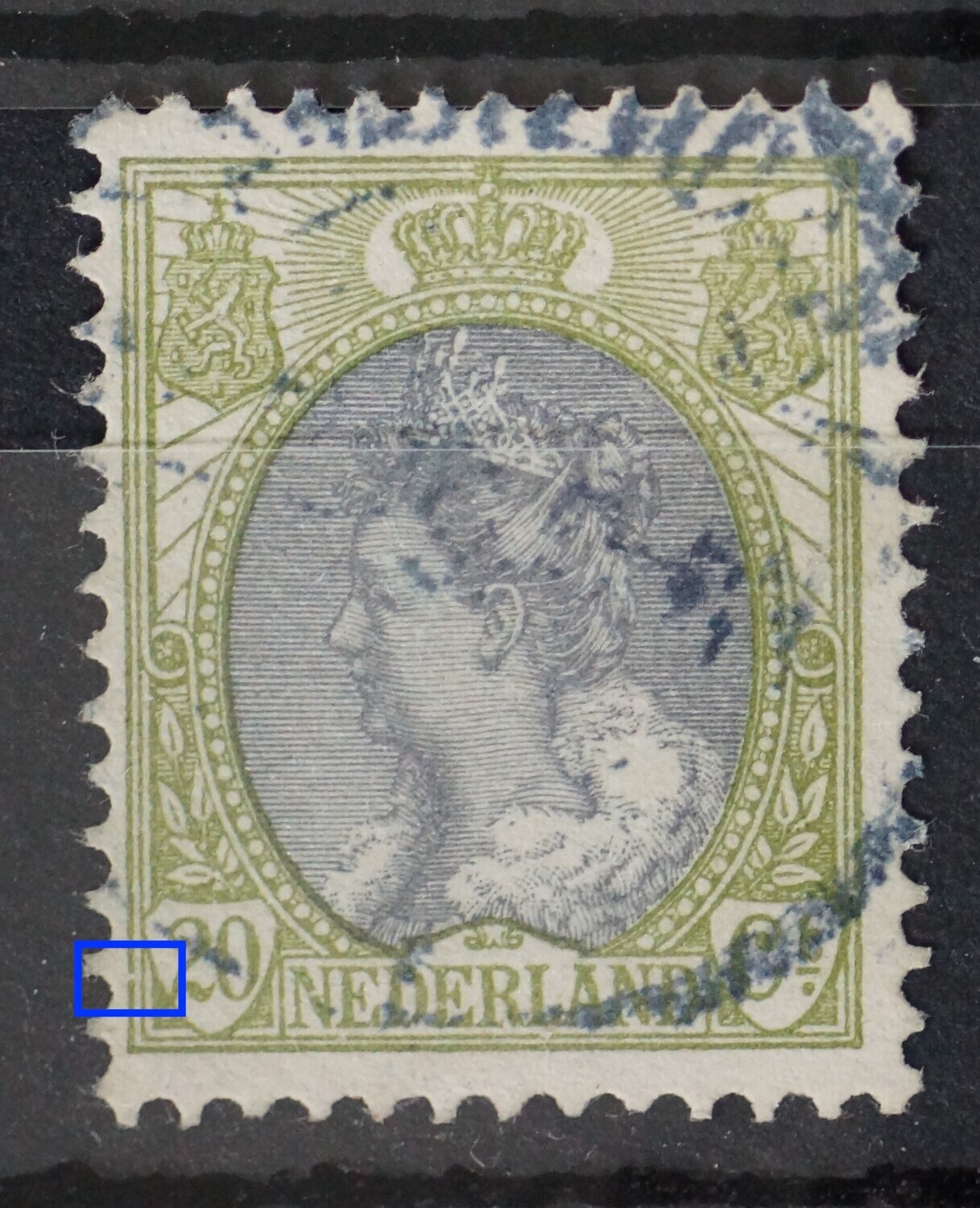 NVPH 69 - breuk in kaderlijn links bij 20