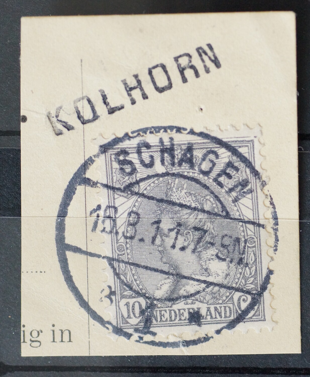 Schagen 1 op NVPH 62 tevens kantoornaamstempel Kolhorn