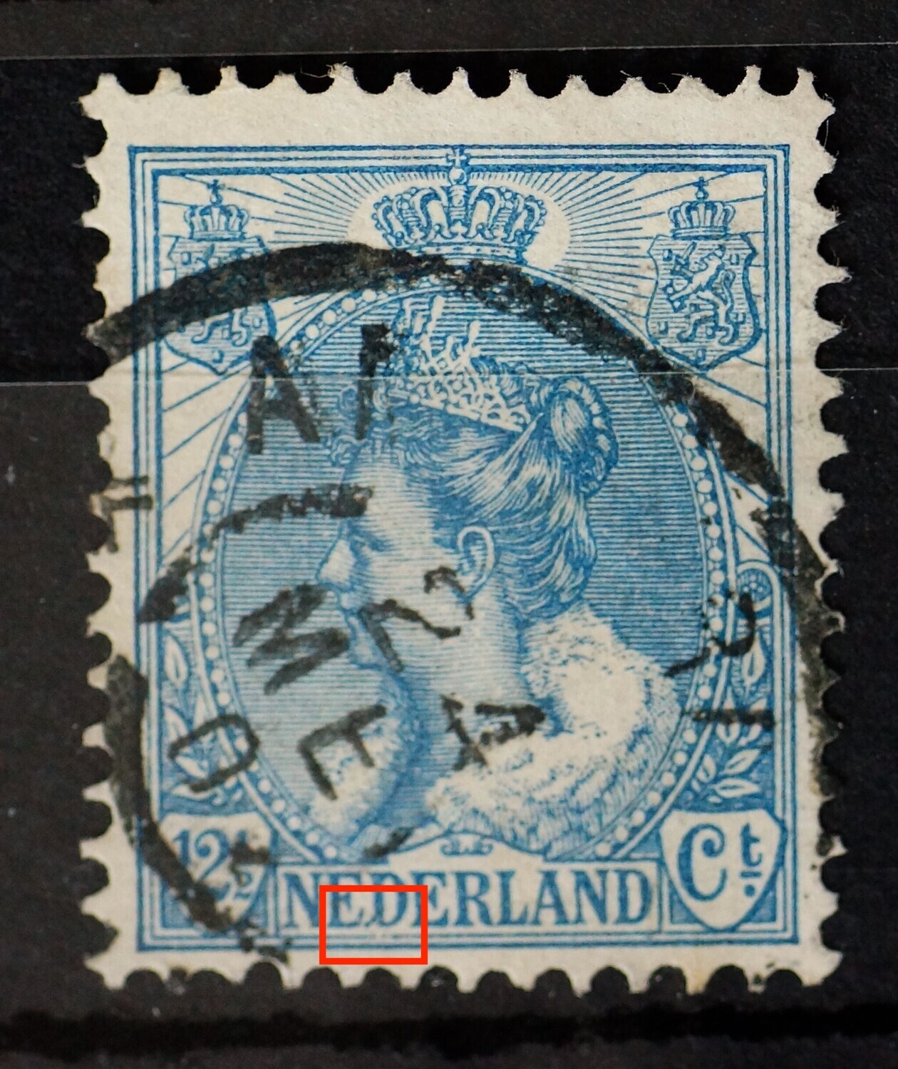 NVPH 63 - twee blauwe punten bij de eerste D van NEDERLAND