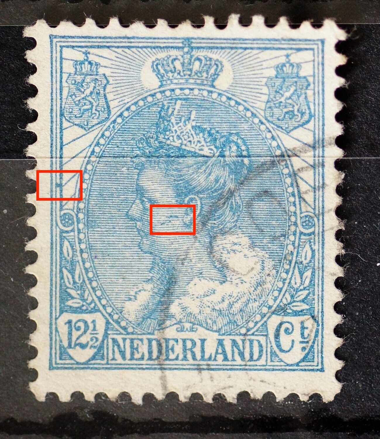 NVPH 63 - o.a. blauwe vlek tussen kaderlijnen links