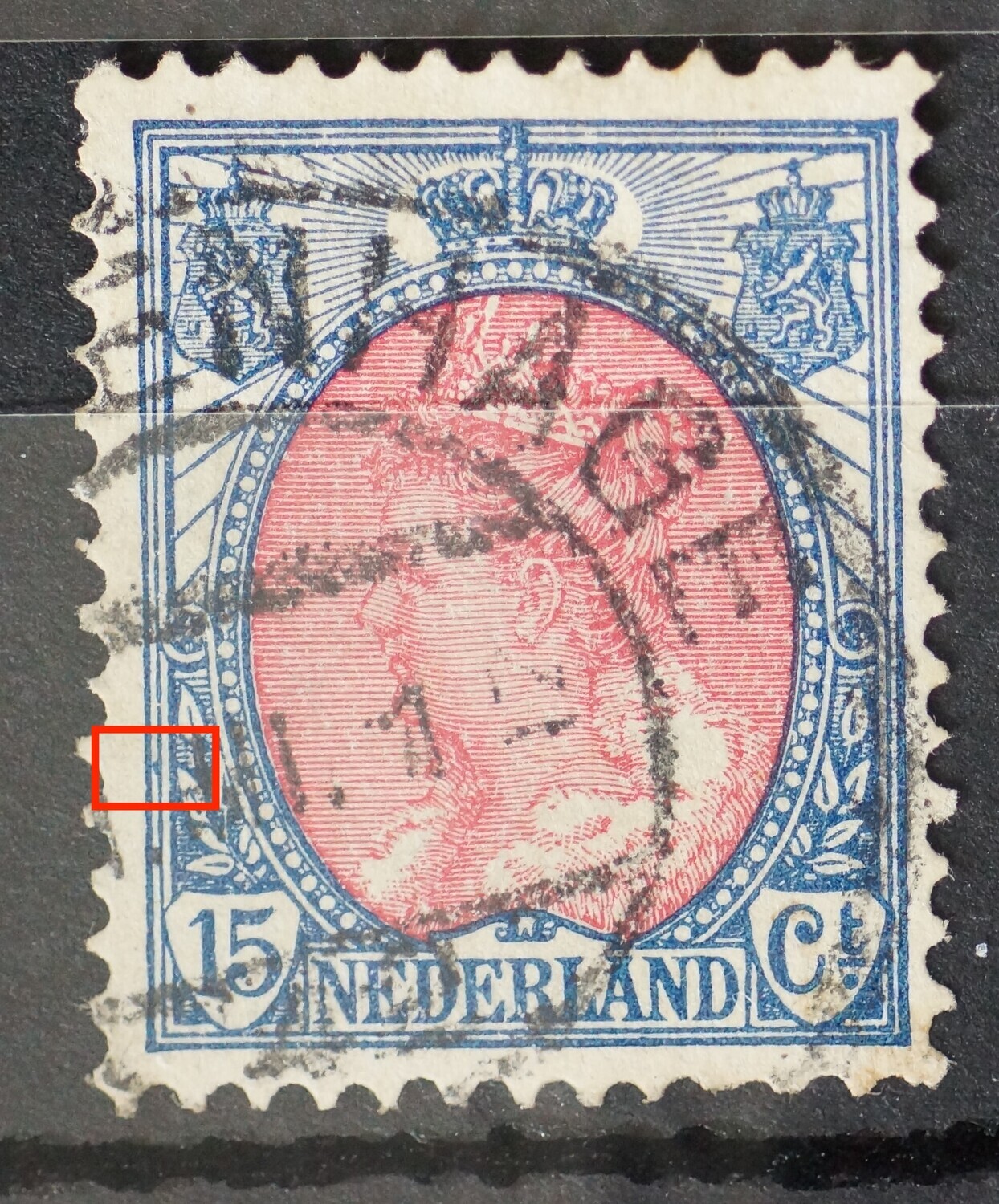NVPH 65 - blauwe vlek tussen kaderlijnen links