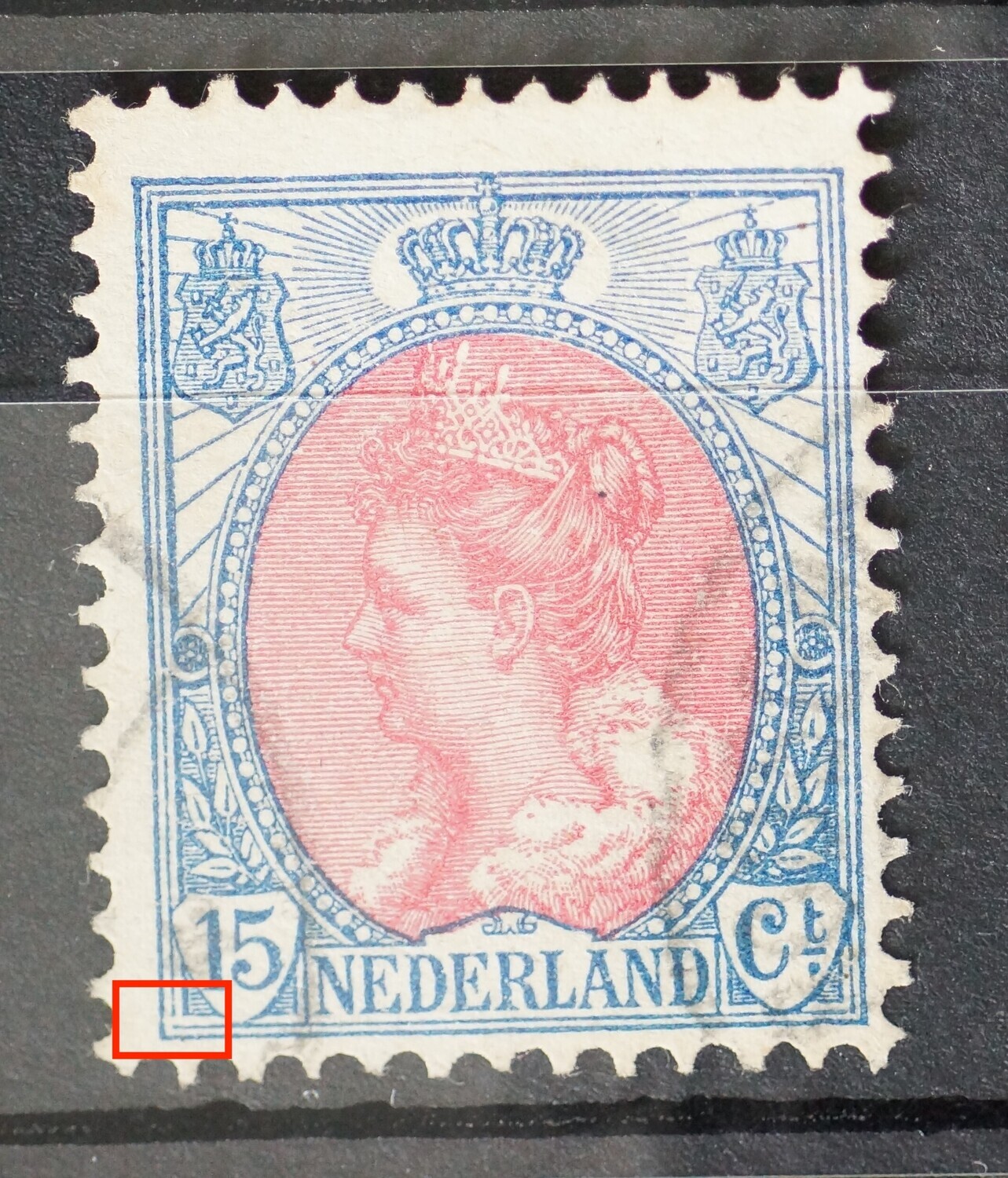 NVPH 65 - breuk in kaderlijn linker onderhoek NVPH 65 - breuk in kaderlijn linker onderhoek