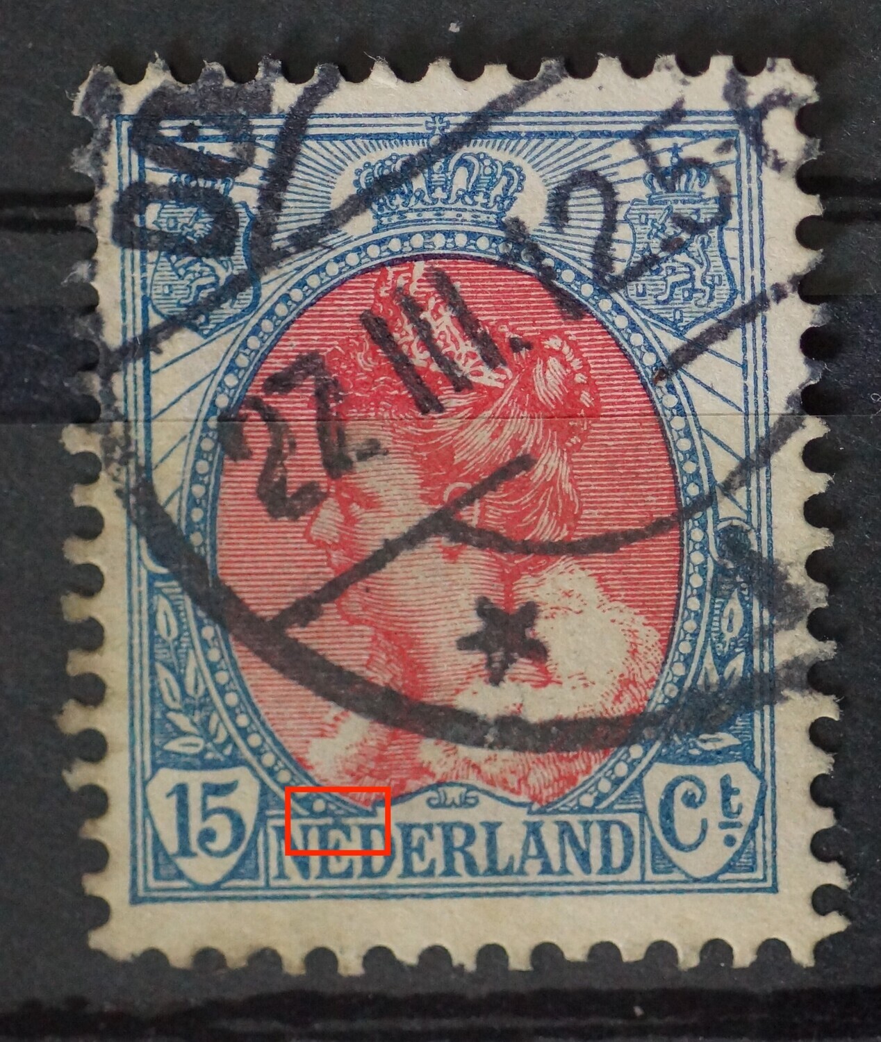 NVPH 65 - blauwe vlek boven de 1e E van NEDERLAND