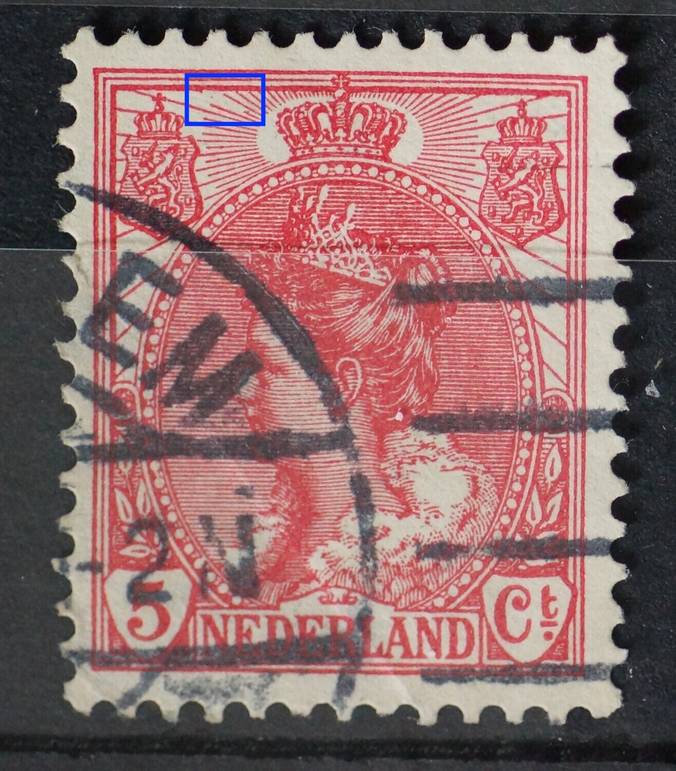 NVPH 60 - groot deel straal links van kroon ontbreekt NVPH 60 - groot deel straal links van kroon ontbreekt