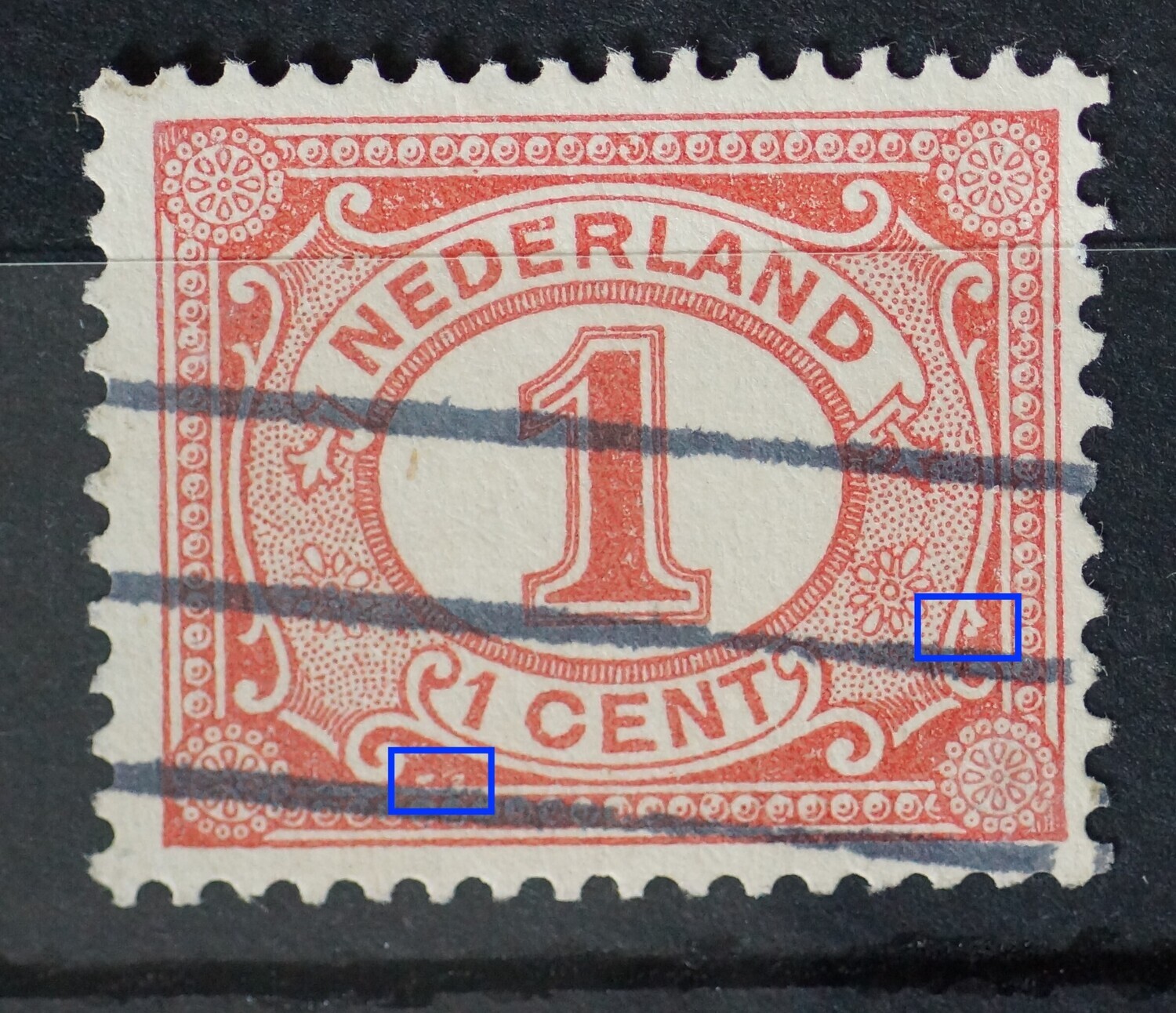 NVPH 51 - witte vlek (geretoucheerd ?) onder de 1 en witte vlek rechts, onder NVPH 51 - witte vlek (geretoucheerd ?) onder de 1 en witte vlek rechts, onder