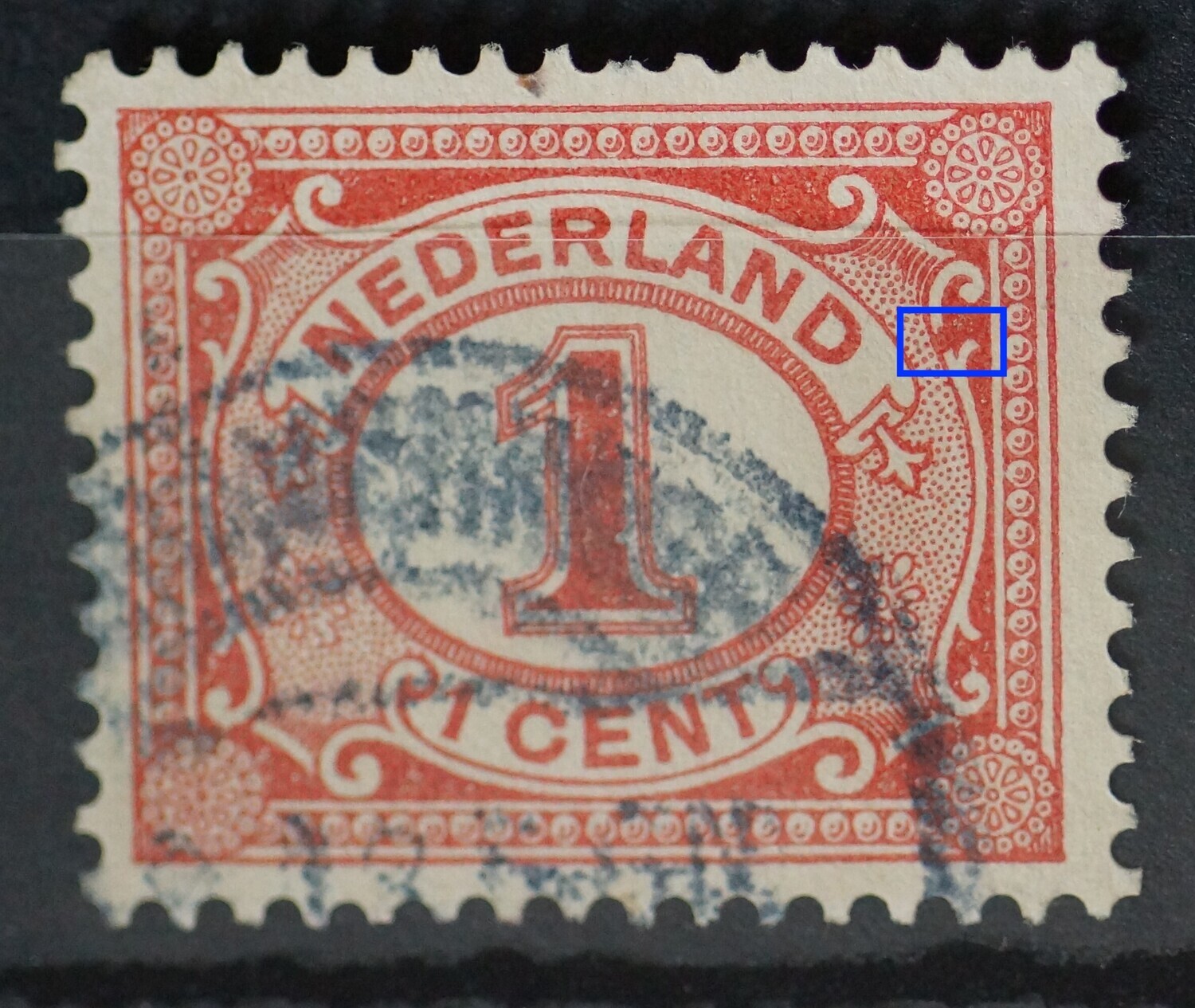 NVPH 51 -rode vlek in witte omlijsting rechts