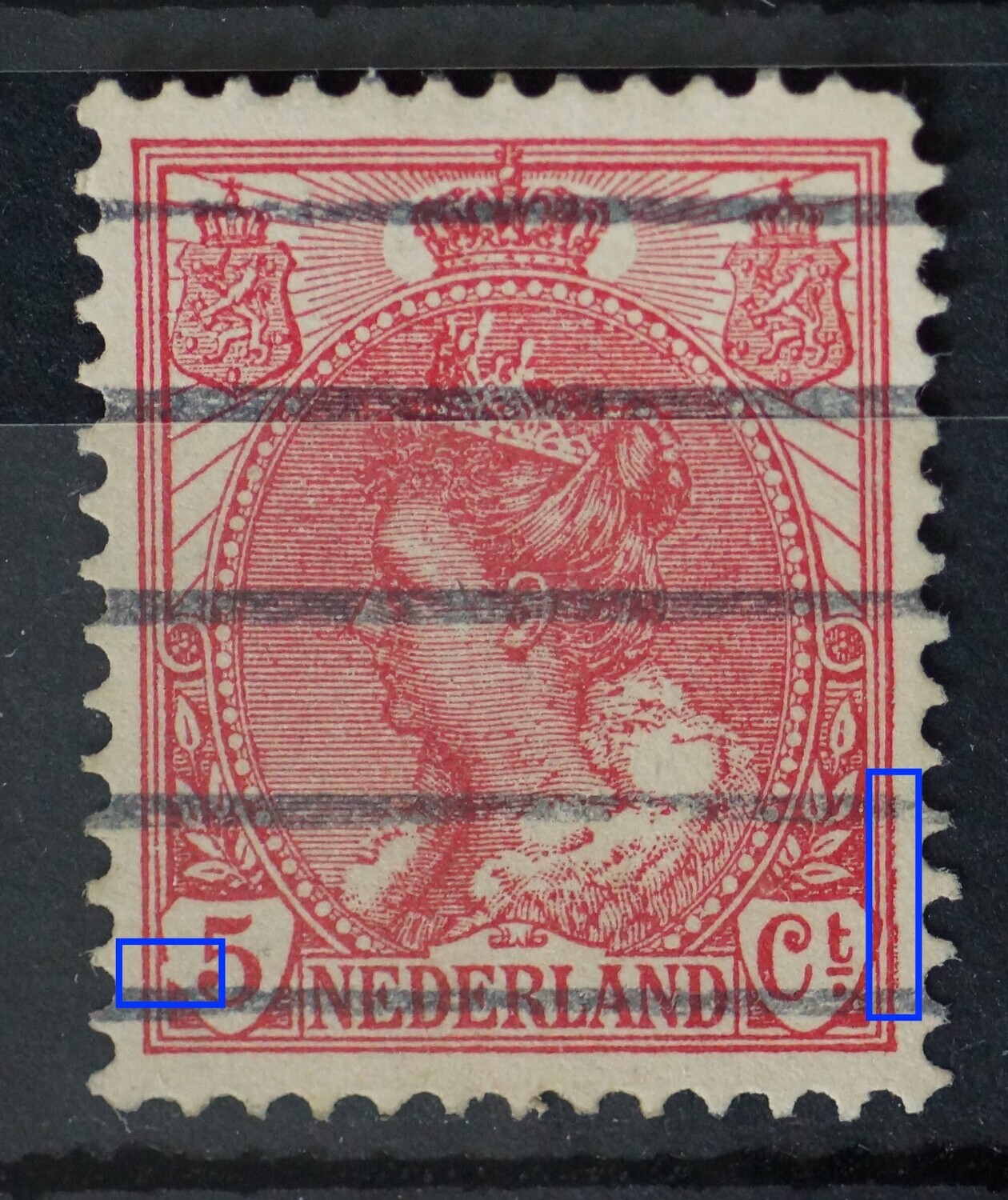 NVPH 60 - o.a. breuk in schild rondom de 5
